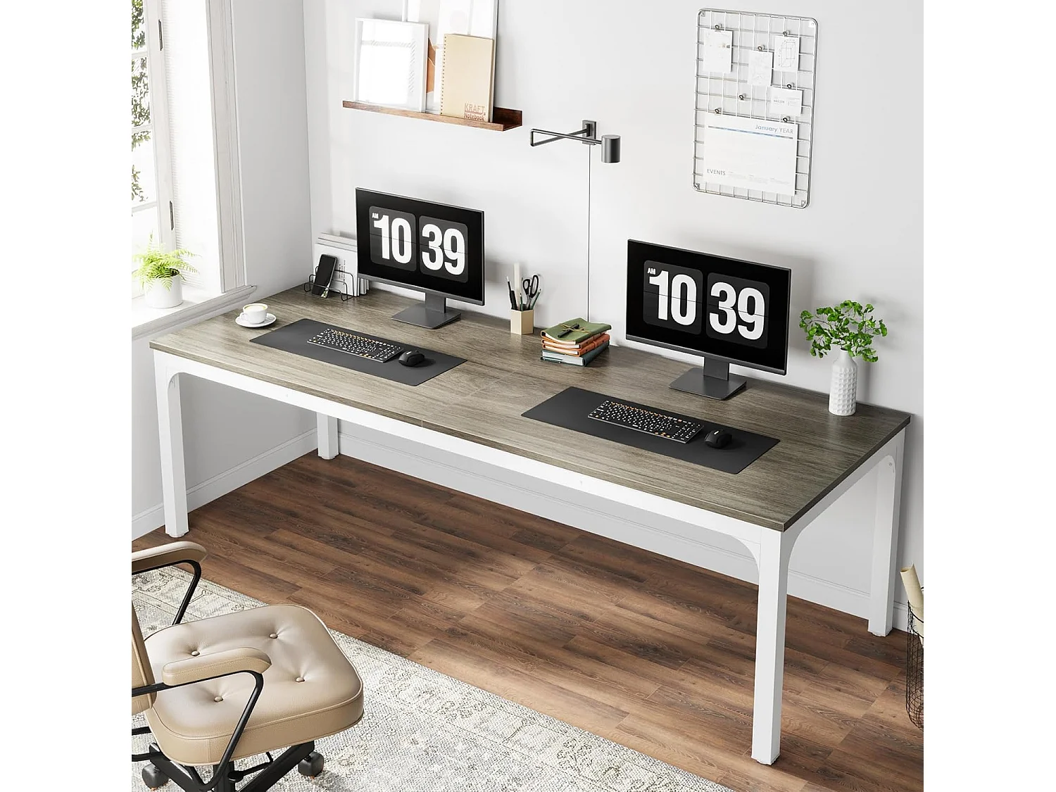 Tribesigns Computerbureau, Laptopbureau, Studeertafel, Draagbare Computertafel, Dubbel Lang Bureau voor Thuiskantoor Slaapkamer, 200 x 70 x 75 cm, Eiken