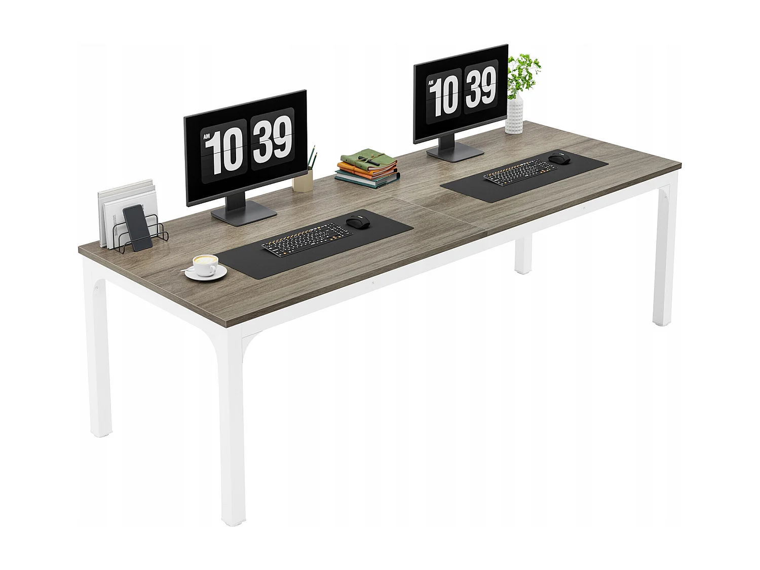 Bureau Informatique, Bureau pour Ordinateur Portable, Table d’étude, Table d'ordinateur Portable, Double Bureau Long, 200 x 70 x 75 cm