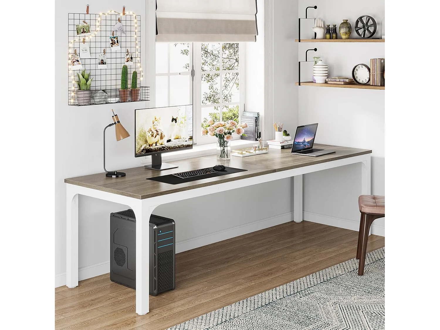 Bureau Informatique, Bureau pour Ordinateur Portable, Table d’étude, Table d'ordinateur Portable, Double Bureau Long, 200 x 70 x 75 cm