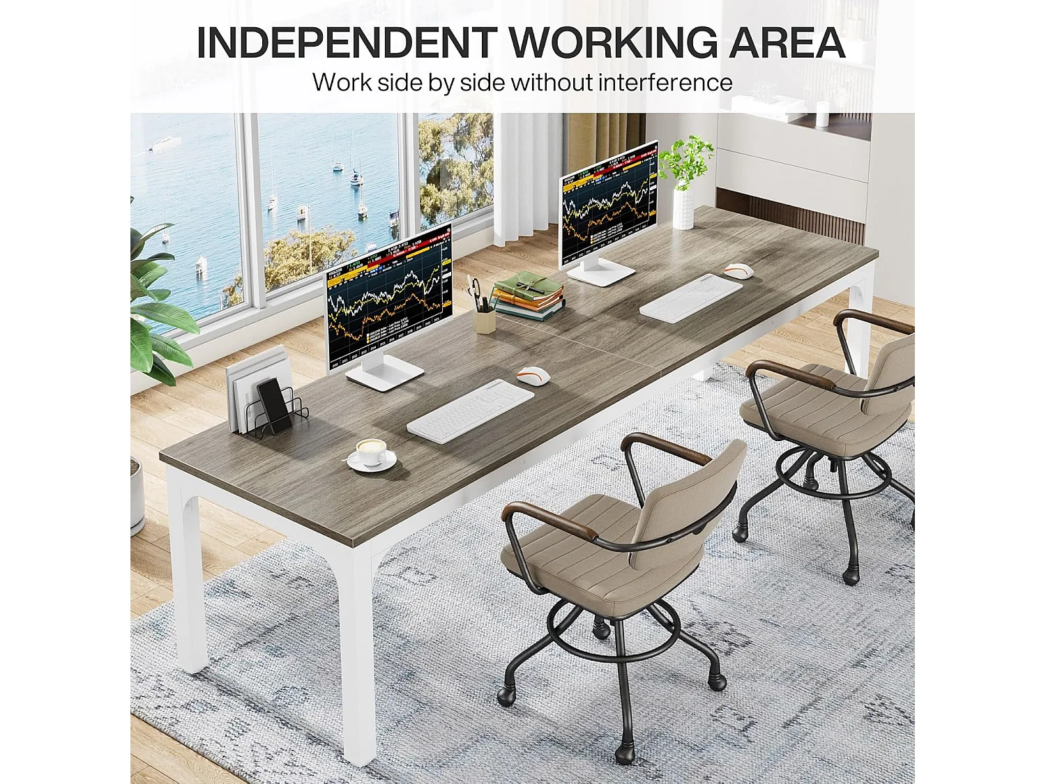 Bureau Informatique, Bureau pour Ordinateur Portable, Table d’étude, Table d'ordinateur Portable, Double Bureau Long, 200 x 70 x 75 cm