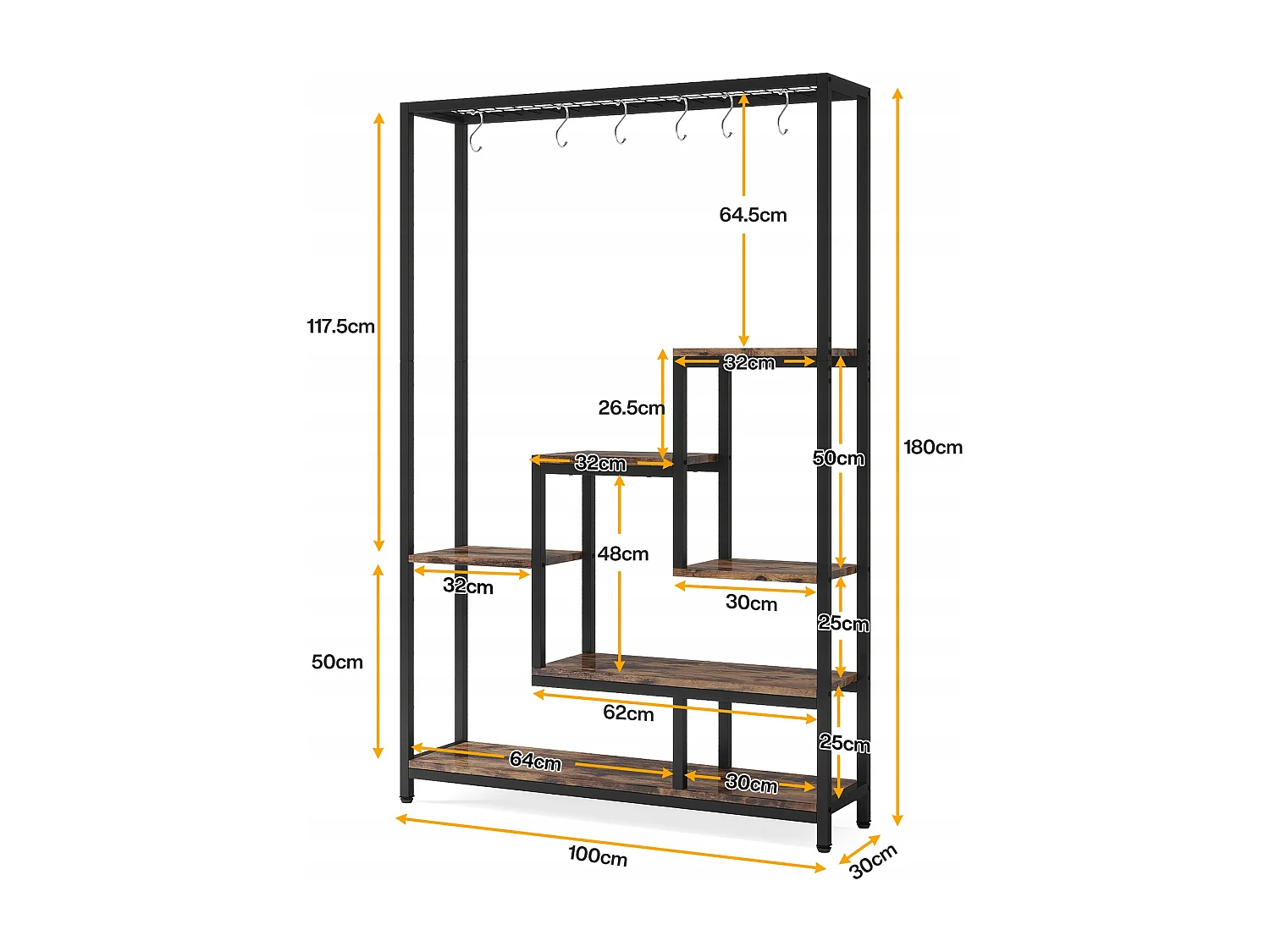 Tribesigns Support pour plantes d'intérieur à 5 niveaux - Grande étagère en métal de 180,1 cm avec 10 crochets de suspension en S - Multifonction - Pour intérieur, jardin, balcon, salon (Maron et Noir)