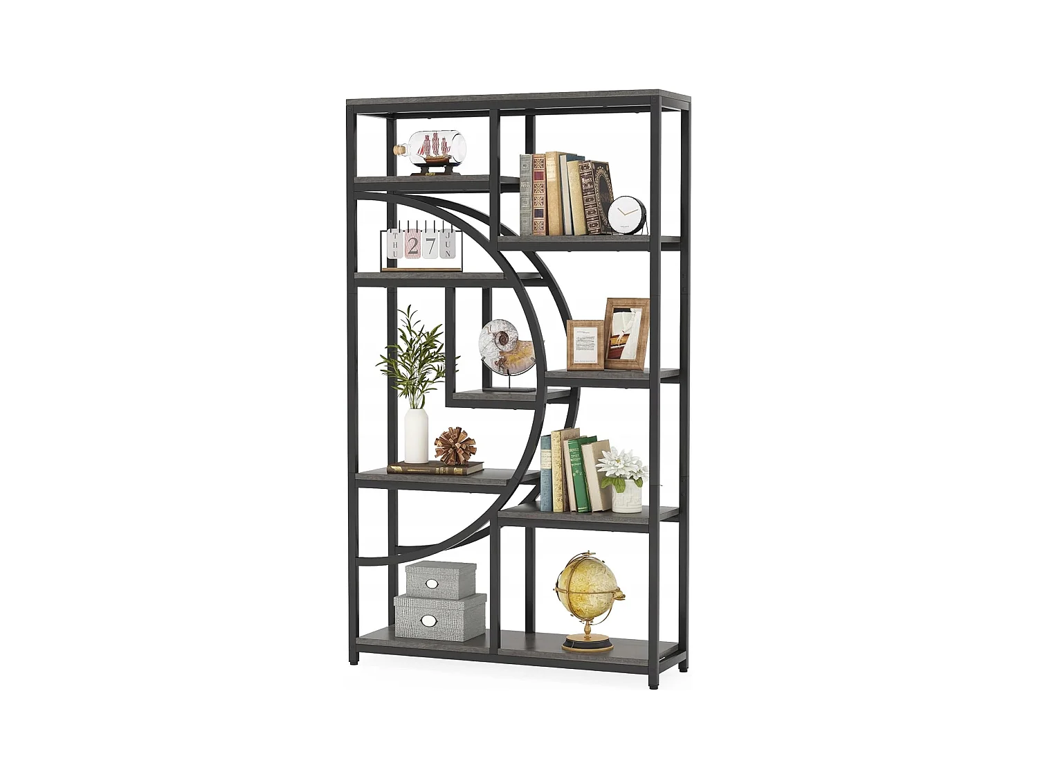 Bibliothèque industrielle à 5 niveaux, autonome, grande étagère de rangement avec 9 étagères de rangement ouvertes pour salon, chambre à coucher