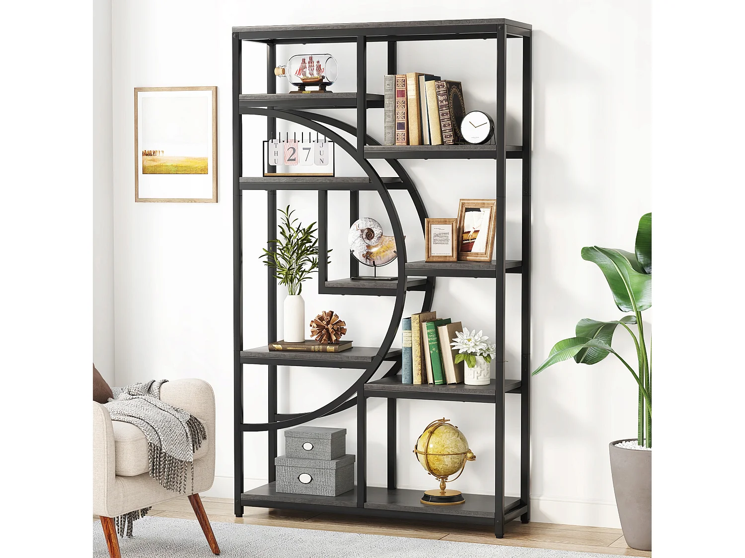 5-poziomowy regał industrialny, wolnostojący, duża półka do przechowywania z 9 otwartymi półkami do salonu lub sypialni