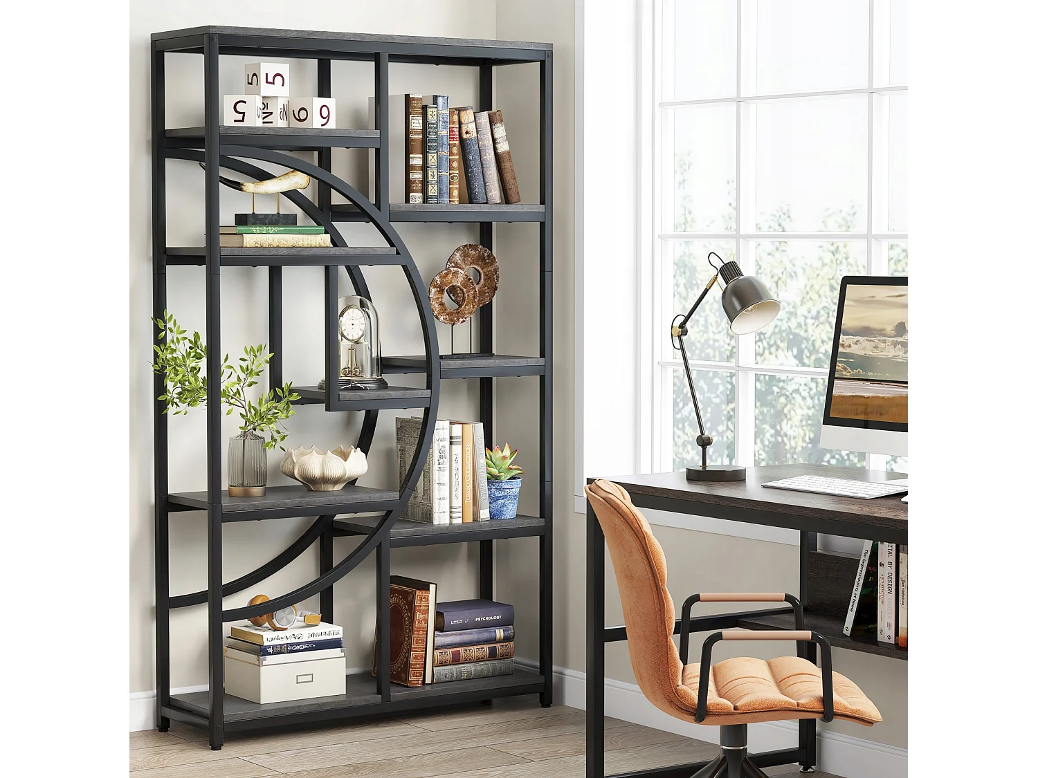 5-poziomowy regał industrialny, wolnostojący, duża półka do przechowywania z 9 otwartymi półkami do salonu lub sypialni