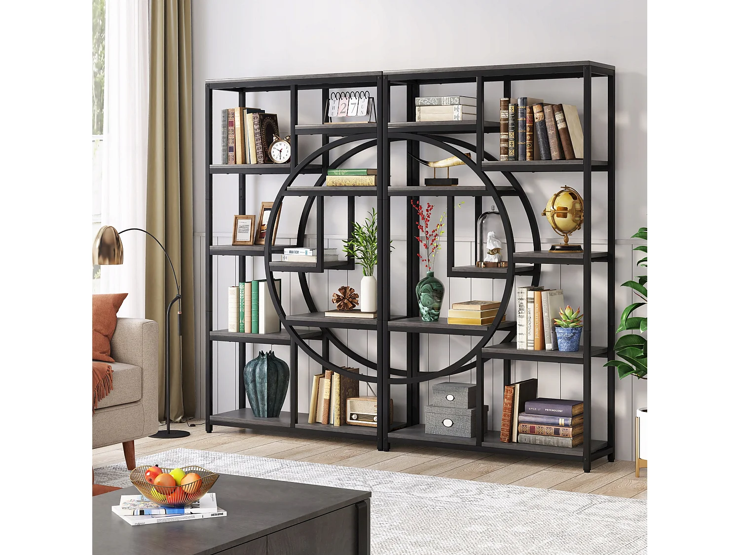 5-poziomowy regał industrialny, wolnostojący, duża półka do przechowywania z 9 otwartymi półkami do salonu lub sypialni