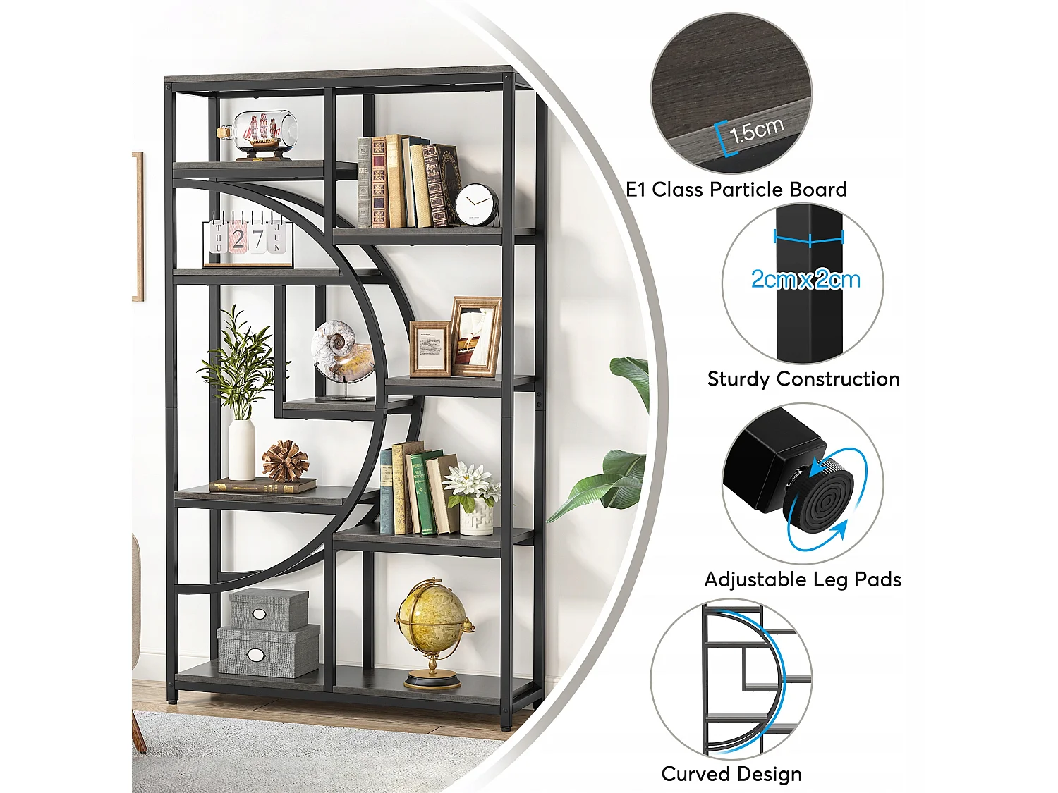 5-poziomowy regał industrialny, wolnostojący, duża półka do przechowywania z 9 otwartymi półkami do salonu lub sypialni