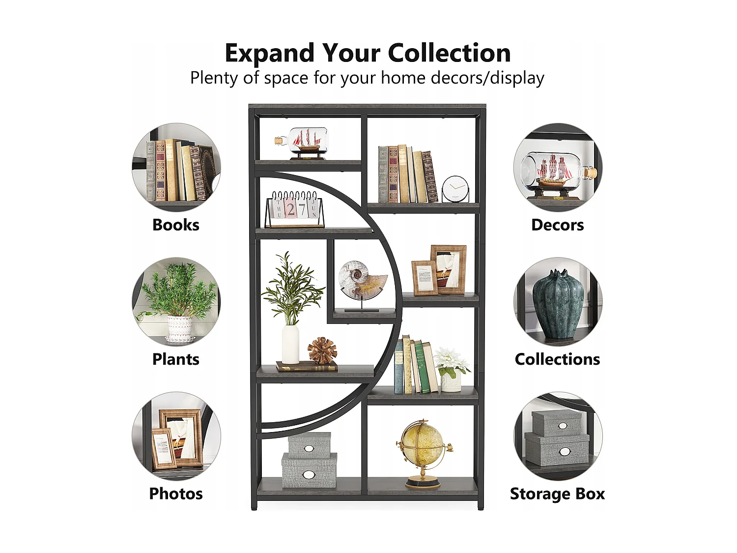 5-poziomowy regał industrialny, wolnostojący, duża półka do przechowywania z 9 otwartymi półkami do salonu lub sypialni