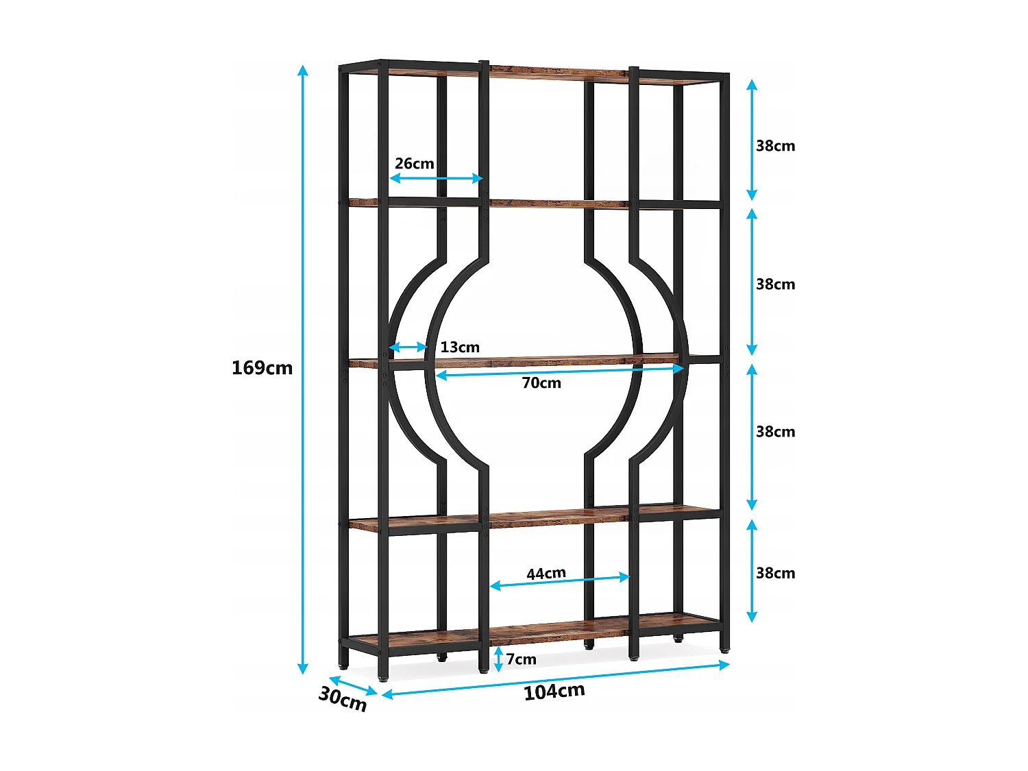 Libreria a 5 ripiani, libreria alta vintage con 12 ripiani aperti (marrone)