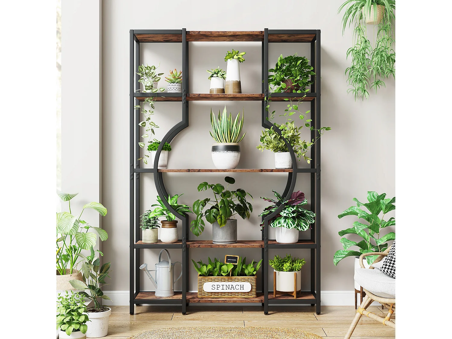 Libreria a 5 ripiani, libreria alta vintage con 12 ripiani aperti (marrone)