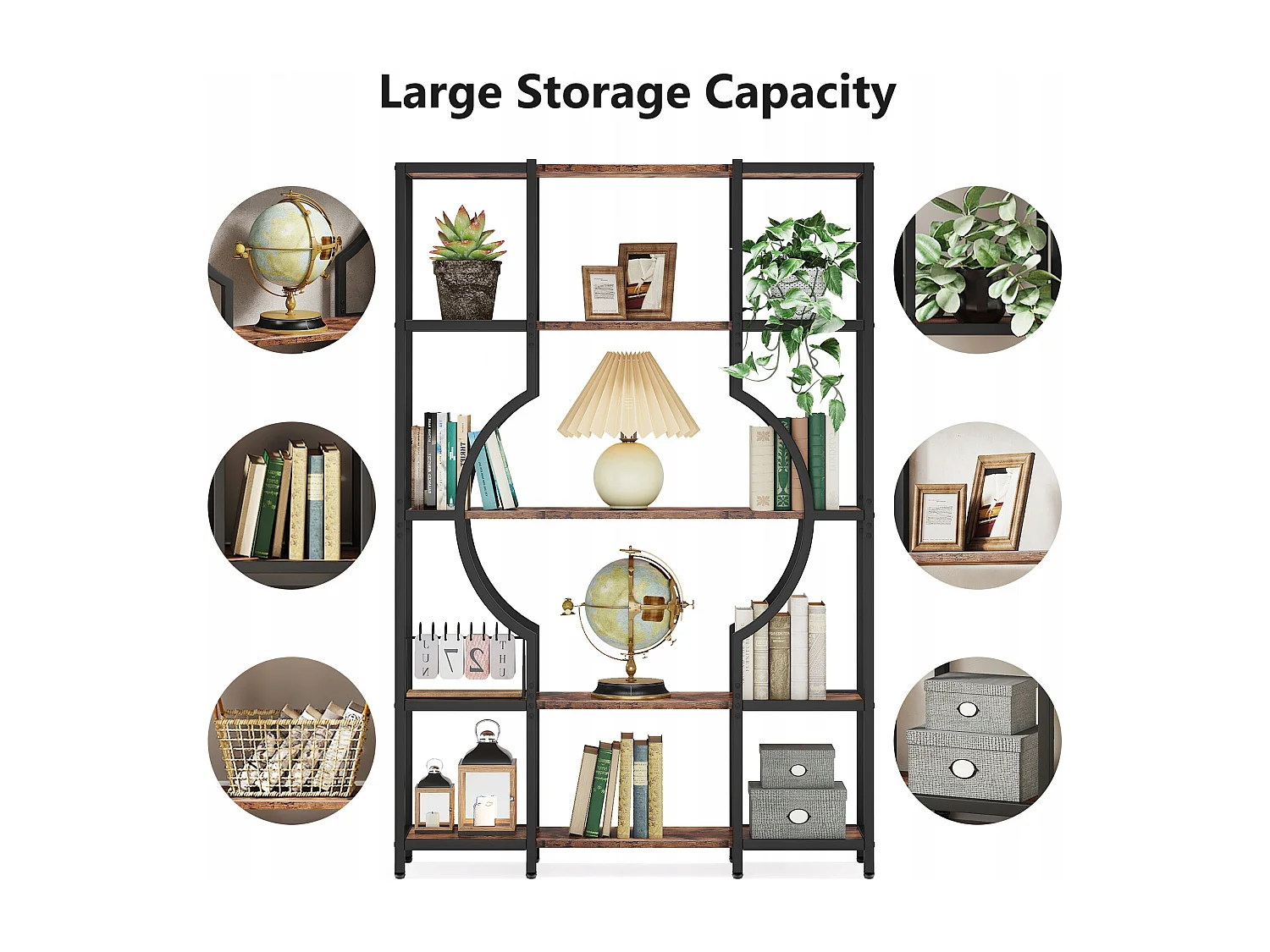 Libreria a 5 ripiani, libreria alta vintage con 12 ripiani aperti (marrone)