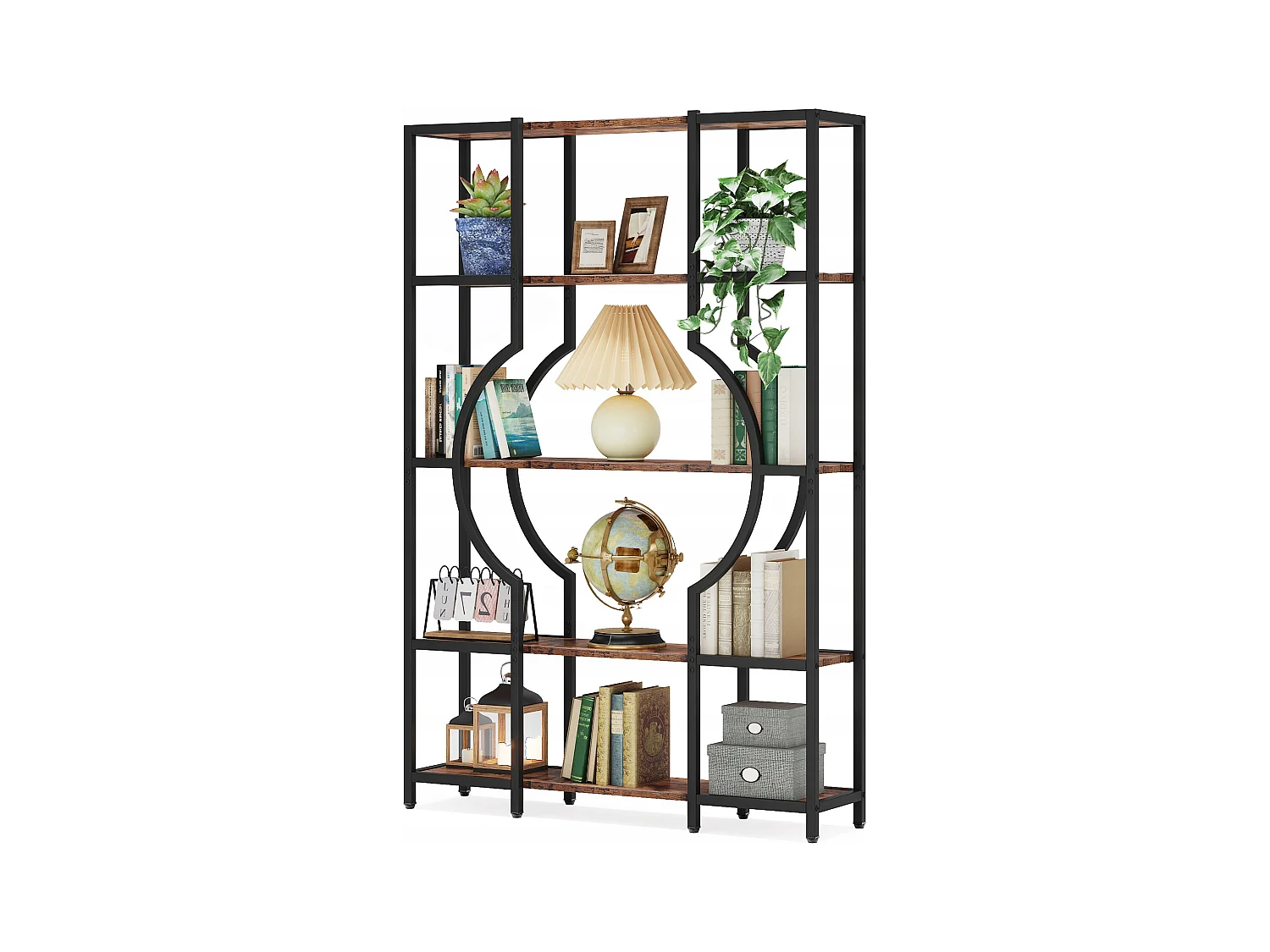 Bibliothèque à 5 Niveaux, bibliothèque Haute Vintage avec 12 Étagères de Rangement Ouvertes (Marron)