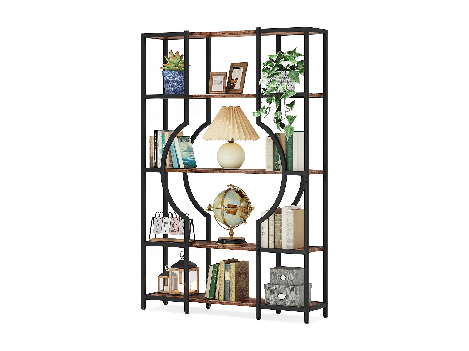 Bibliothèque à 5 Niveaux, bibliothèque Haute Vintage avec 12 Étagères de Rangement Ouvertes (Marron)