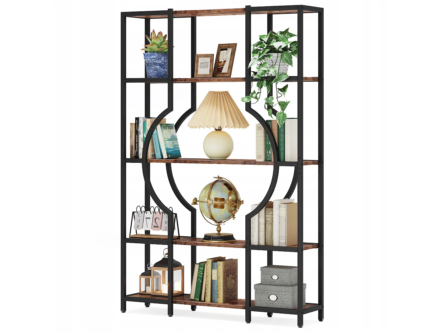 Bibliothèque à 5 Niveaux, bibliothèque Haute Vintage avec 12 Étagères de Rangement Ouvertes (Marron)