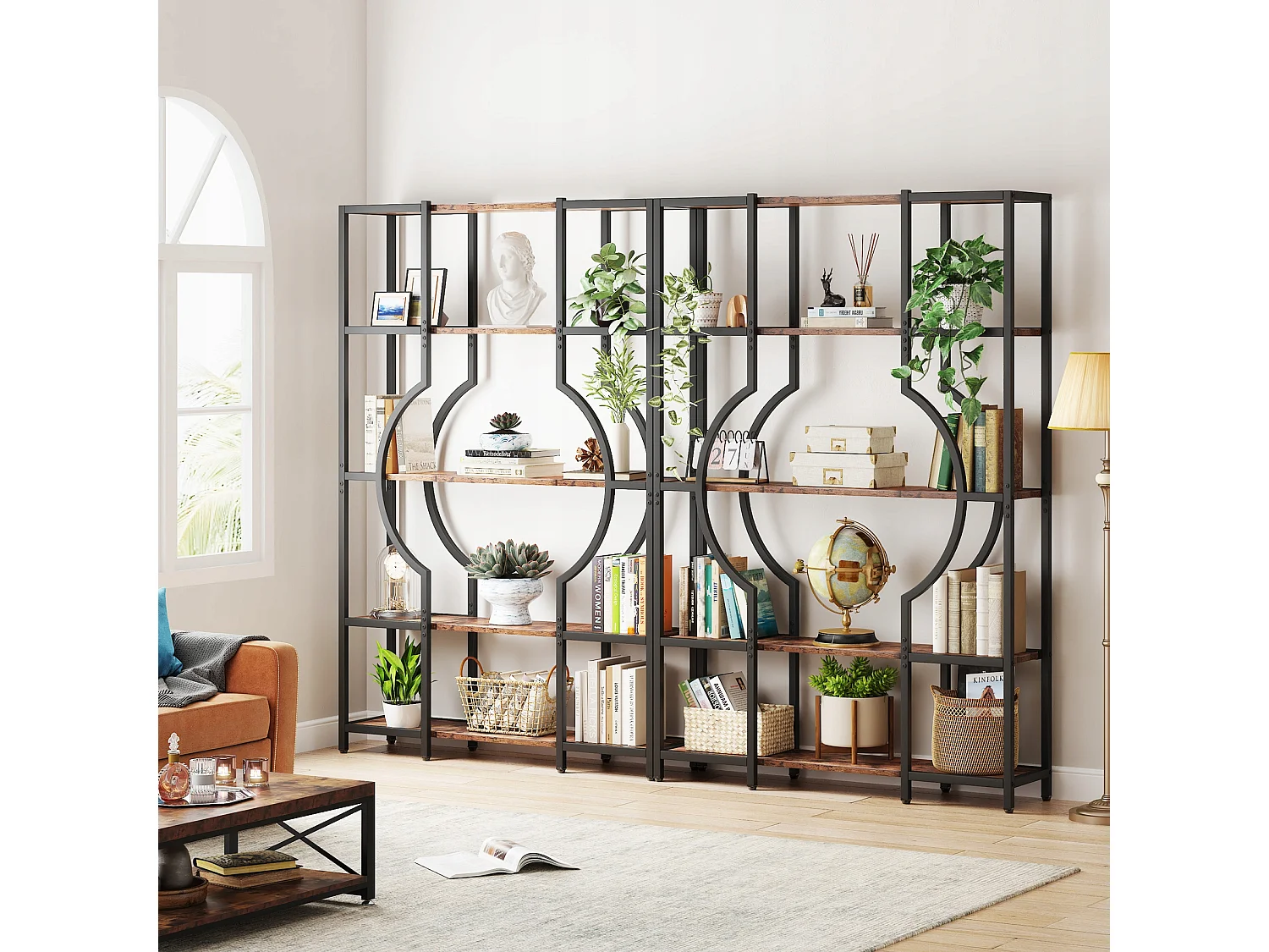 Bibliothèque à 5 Niveaux, bibliothèque Haute Vintage avec 12 Étagères de Rangement Ouvertes (Marron)