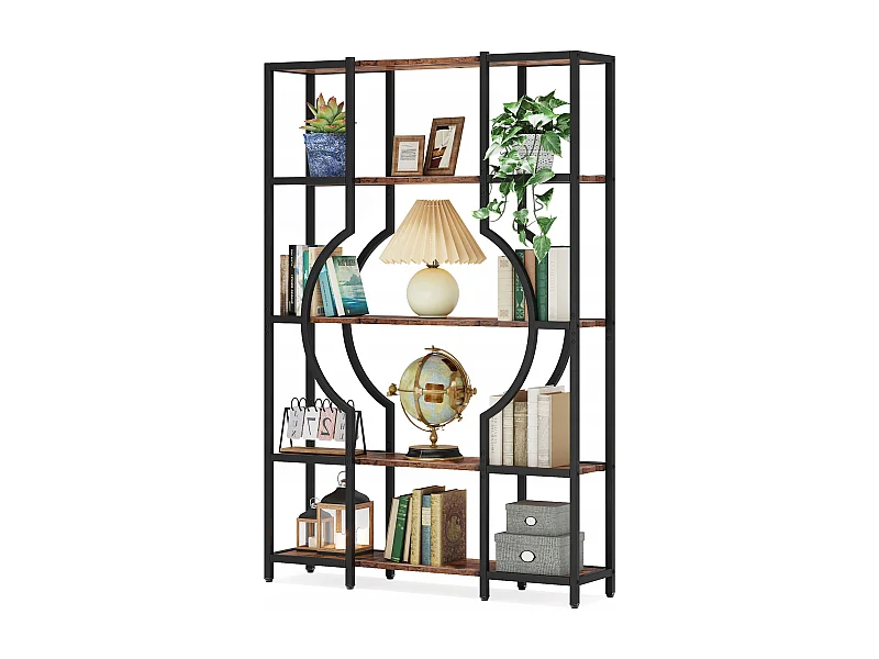 Bibliothèque à 5 Niveaux, bibliothèque Haute Vintage avec 12 Étagères de Rangement Ouvertes (Marron)