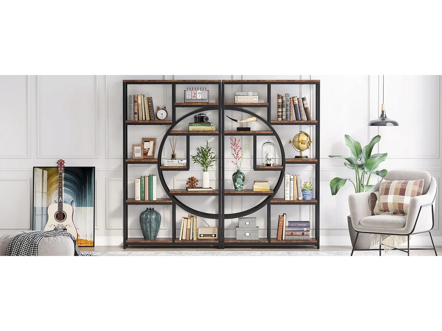 5-laags industriële boekenkast, vrijstaande hoge boekenkast met 9 open opbergplanken voor woonkamer, slaapkamer, thuiskantoor