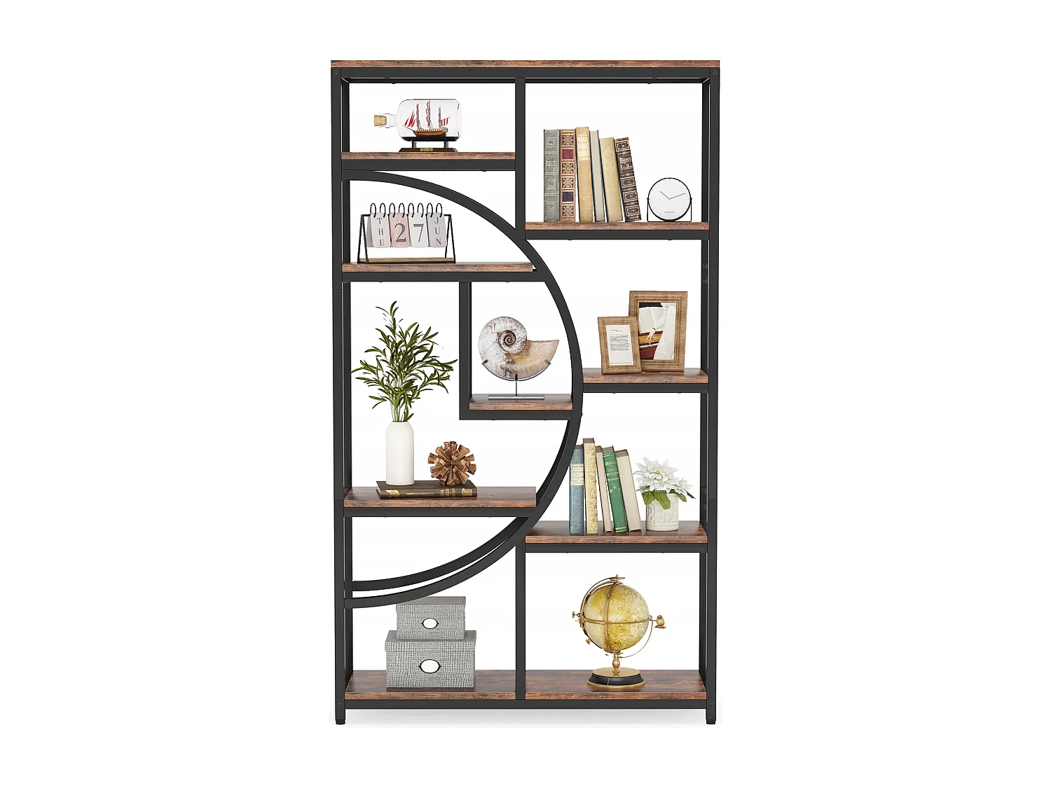 5-laags industriële boekenkast, vrijstaande hoge boekenkast met 9 open opbergplanken voor woonkamer, slaapkamer, thuiskantoor