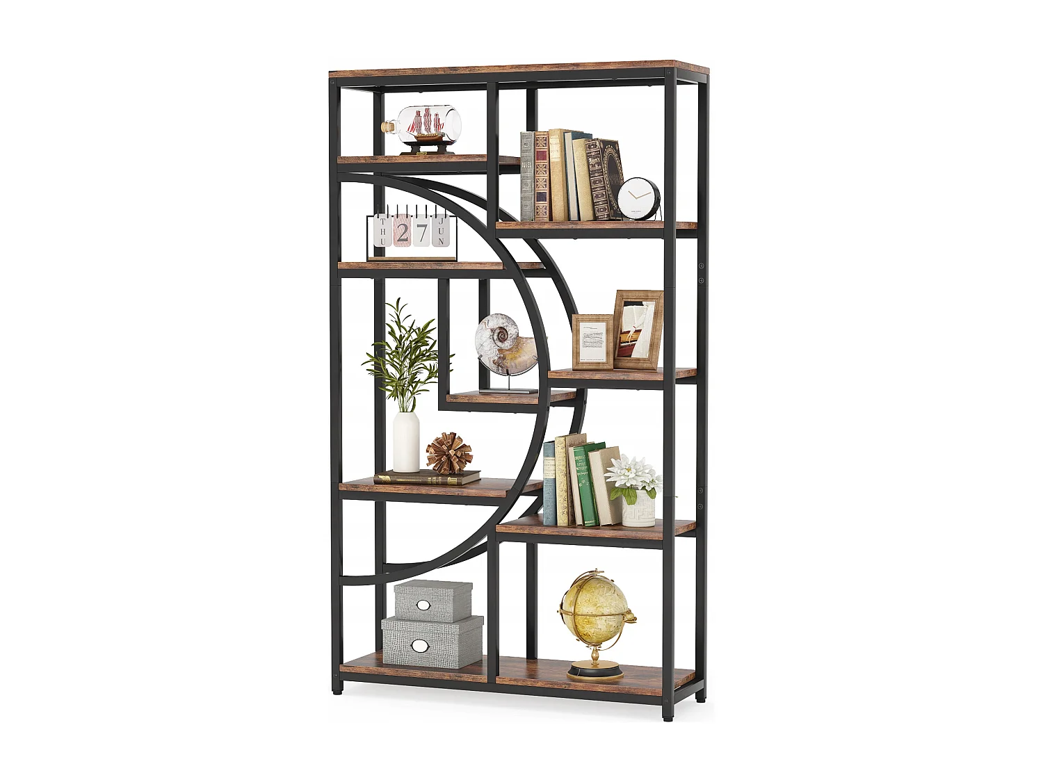 Bibliothèque Industrielle à 5 Niveaux, Haute bibliothèque Autonome avec étagère de Rangement à 9 Ouvertures pour Salon