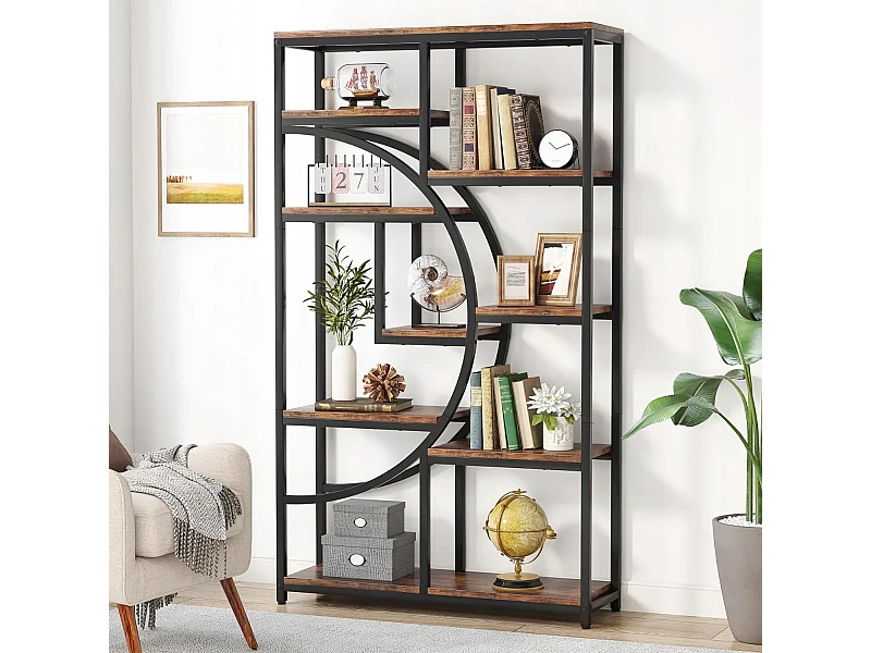 Bibliothèque Industrielle à 5 Niveaux, Haute bibliothèque Autonome avec étagère de Rangement à 9 Ouvertures pour Salon