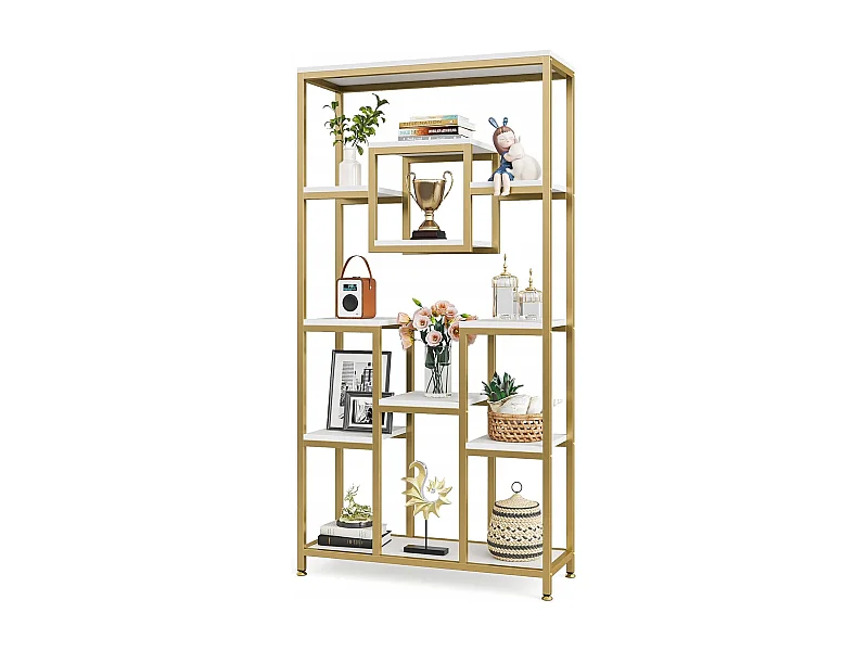 Bibliothèque Or de 180 cm de Hauteur, Bibliothèque Moderne Autoportante avec 11 étagères de Stockage Ouvertes