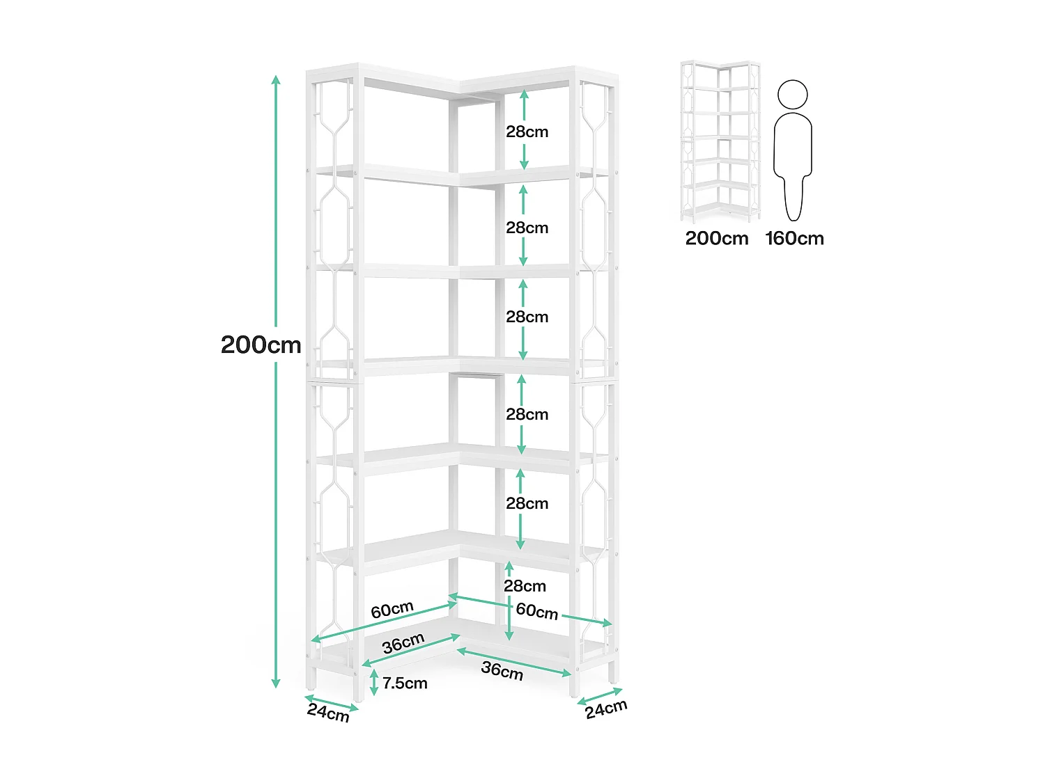Bibliothèque d'angle, étagère Industrielle à 7 Niveaux, étagères d'angle en Bois et Métal, étagère d'affichage autoportante pour Le Salon