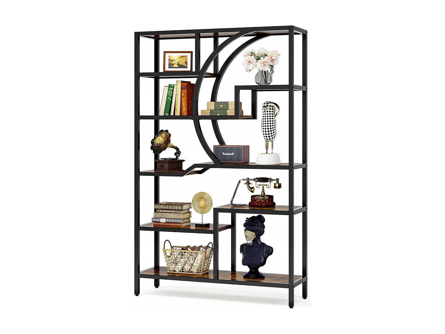 Bibliothèque Industrielle à 6 Niveaux,Bibliothèque de 175 cm de Hauteur, avec 9 Étagères de Rangement Ouvertes, étagère de présentation