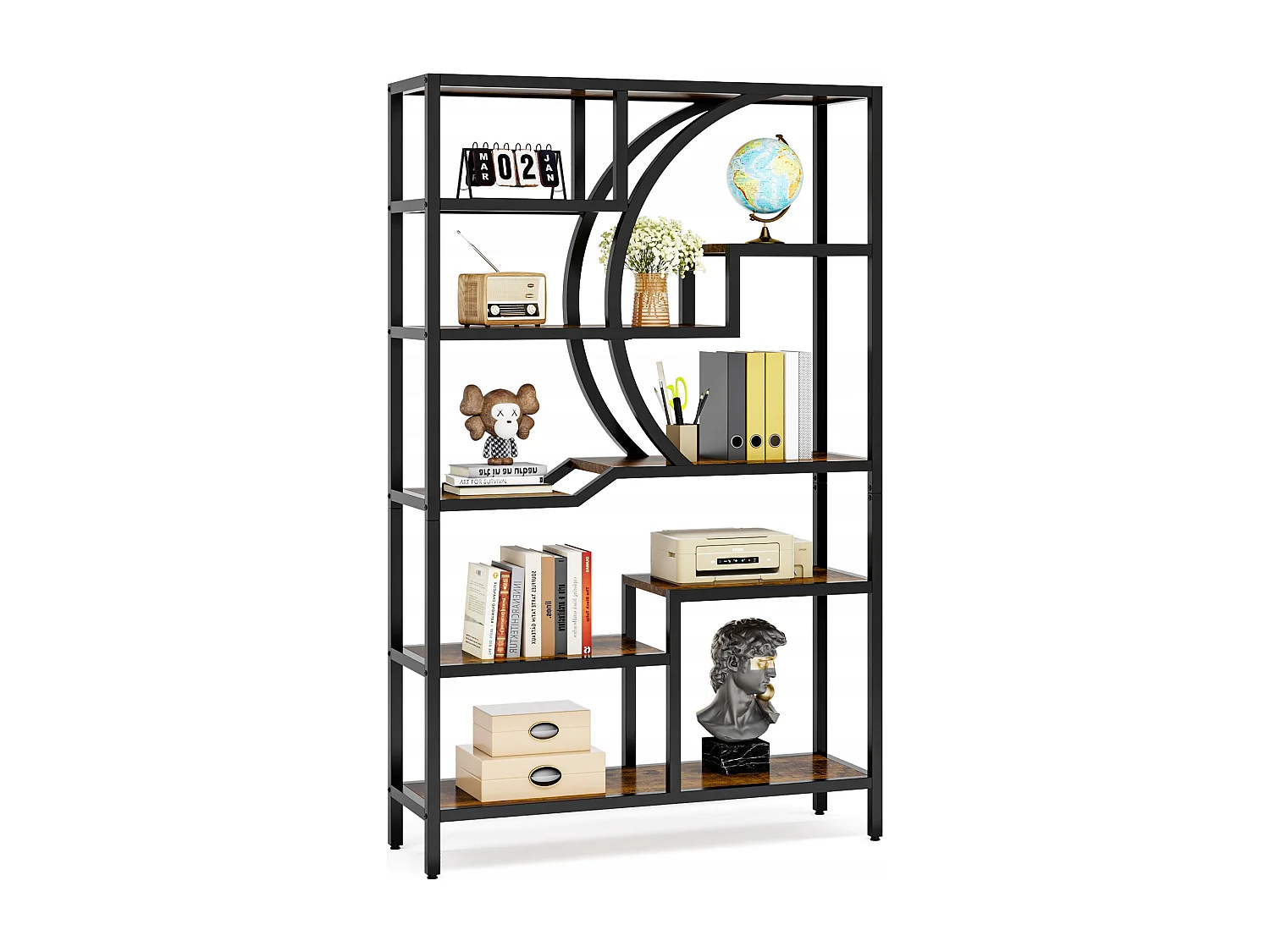 Bibliothèque Industrielle à 6 Niveaux,Bibliothèque de 175 cm de Hauteur, avec 9 Étagères de Rangement Ouvertes, étagère de présentation