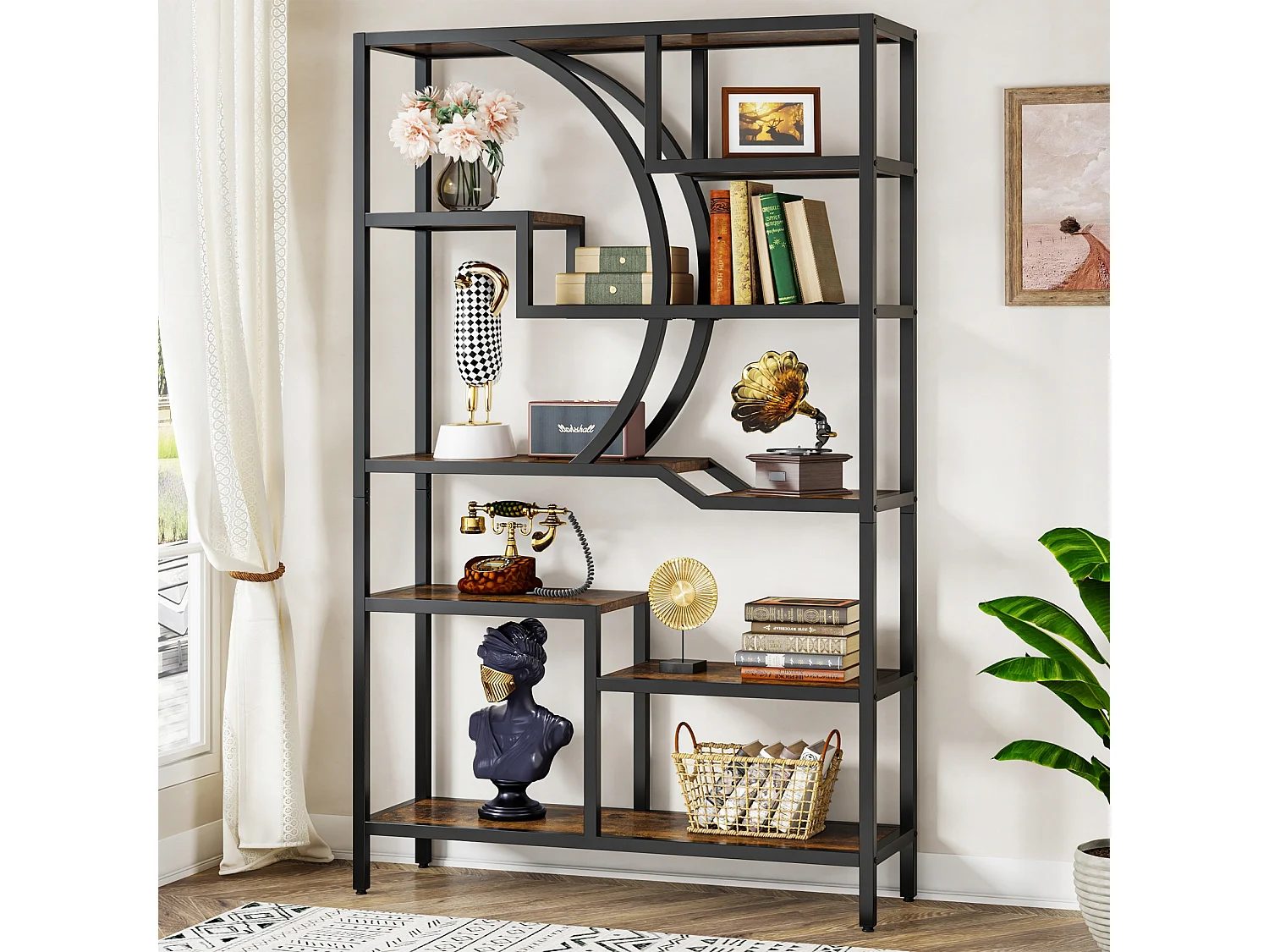 Bibliothèque Industrielle à 6 Niveaux,Bibliothèque de 175 cm de Hauteur, avec 9 Étagères de Rangement Ouvertes, étagère de présentation