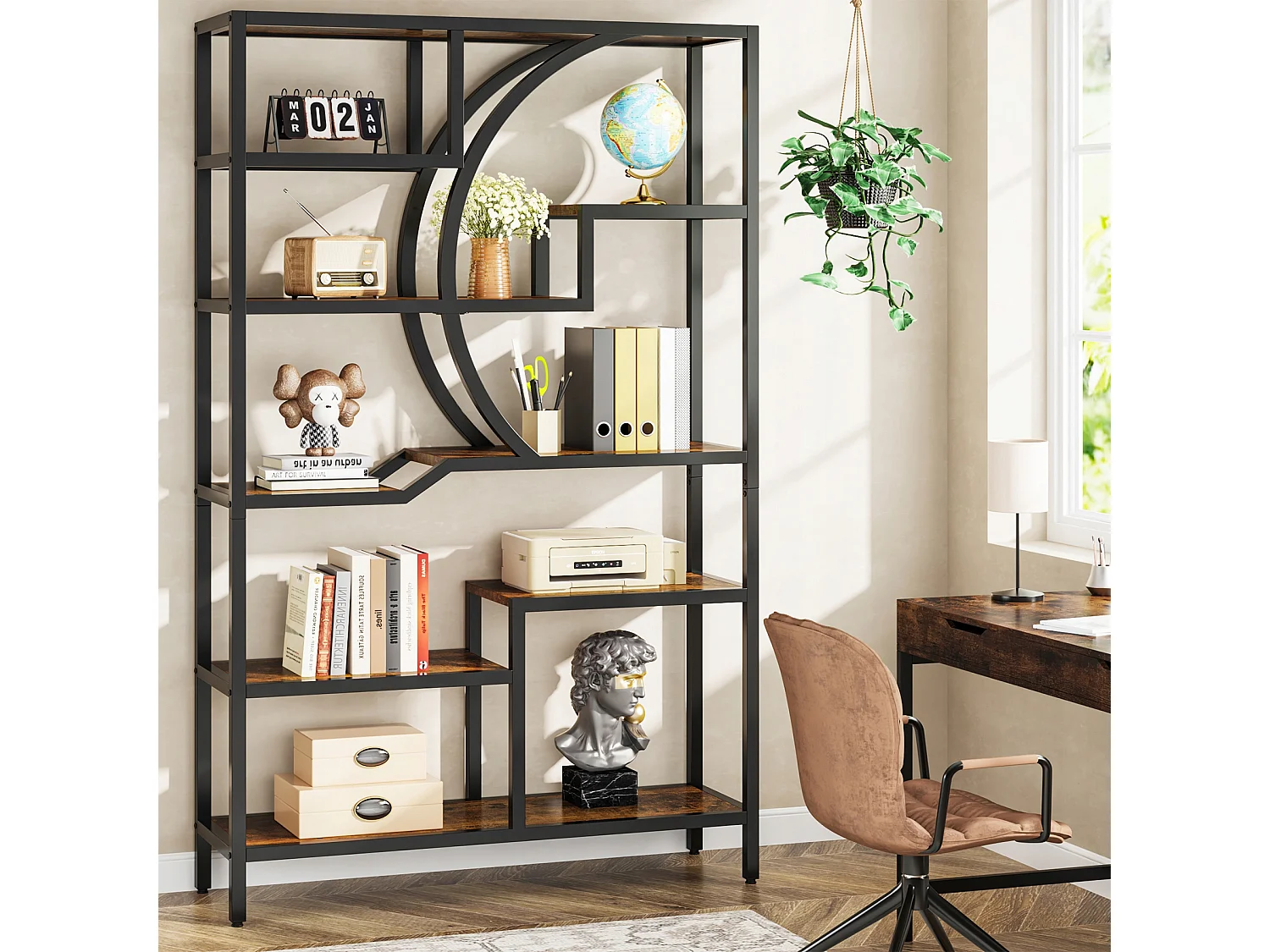 Bibliothèque Industrielle à 6 Niveaux,Bibliothèque de 175 cm de Hauteur, avec 9 Étagères de Rangement Ouvertes, étagère de présentation