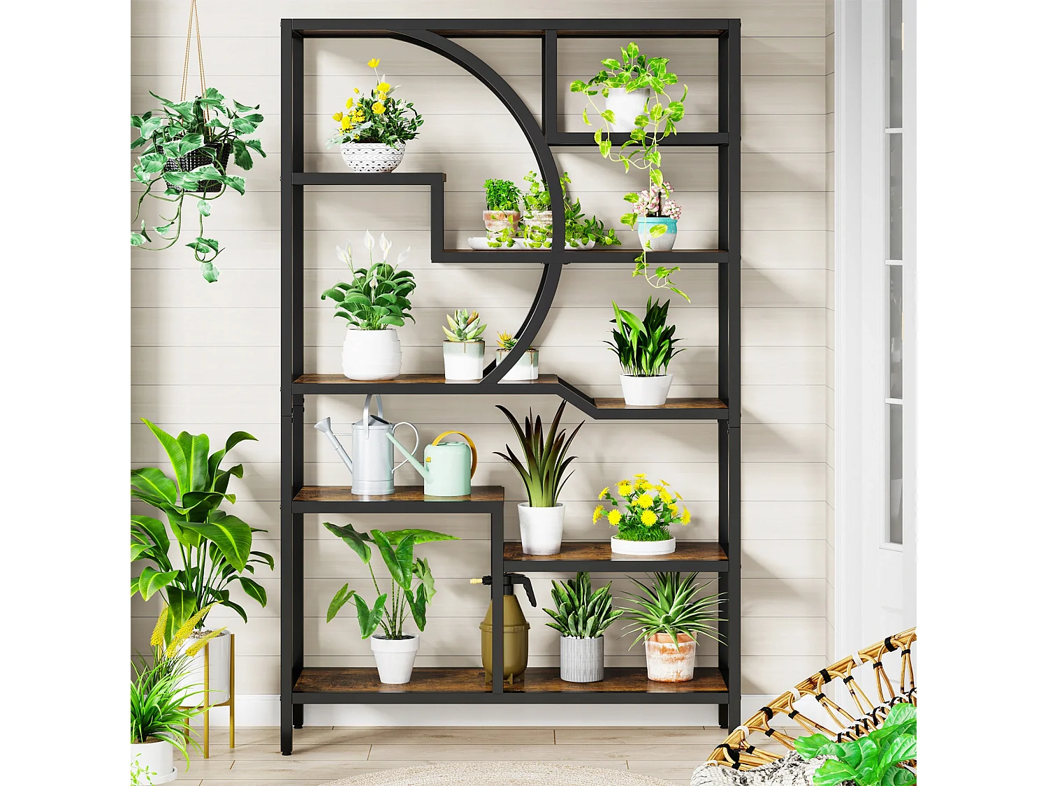 Bibliothèque Industrielle à 6 Niveaux,Bibliothèque de 175 cm de Hauteur, avec 9 Étagères de Rangement Ouvertes, étagère de présentation