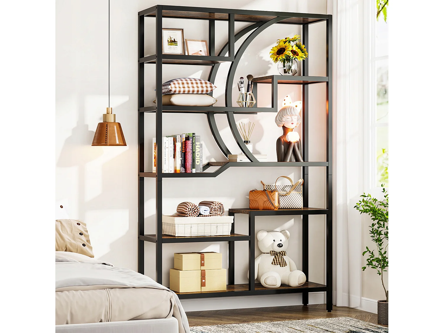 Bibliothèque Industrielle à 6 Niveaux,Bibliothèque de 175 cm de Hauteur, avec 9 Étagères de Rangement Ouvertes, étagère de présentation