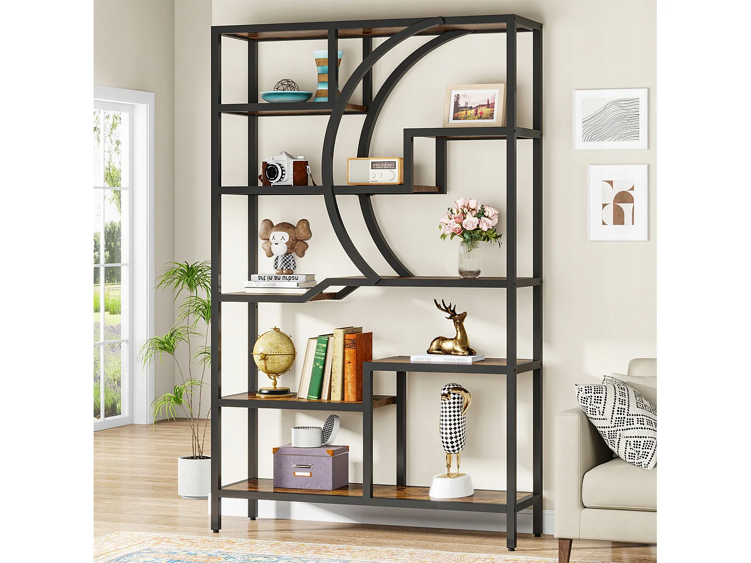 Bibliothèque Industrielle à 6 Niveaux,Bibliothèque de 175 cm de Hauteur, avec 9 Étagères de Rangement Ouvertes, étagère de présentation