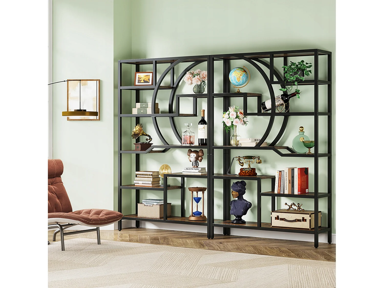 Bibliothèque Industrielle à 6 Niveaux,Bibliothèque de 175 cm de Hauteur, avec 9 Étagères de Rangement Ouvertes, étagère de présentation