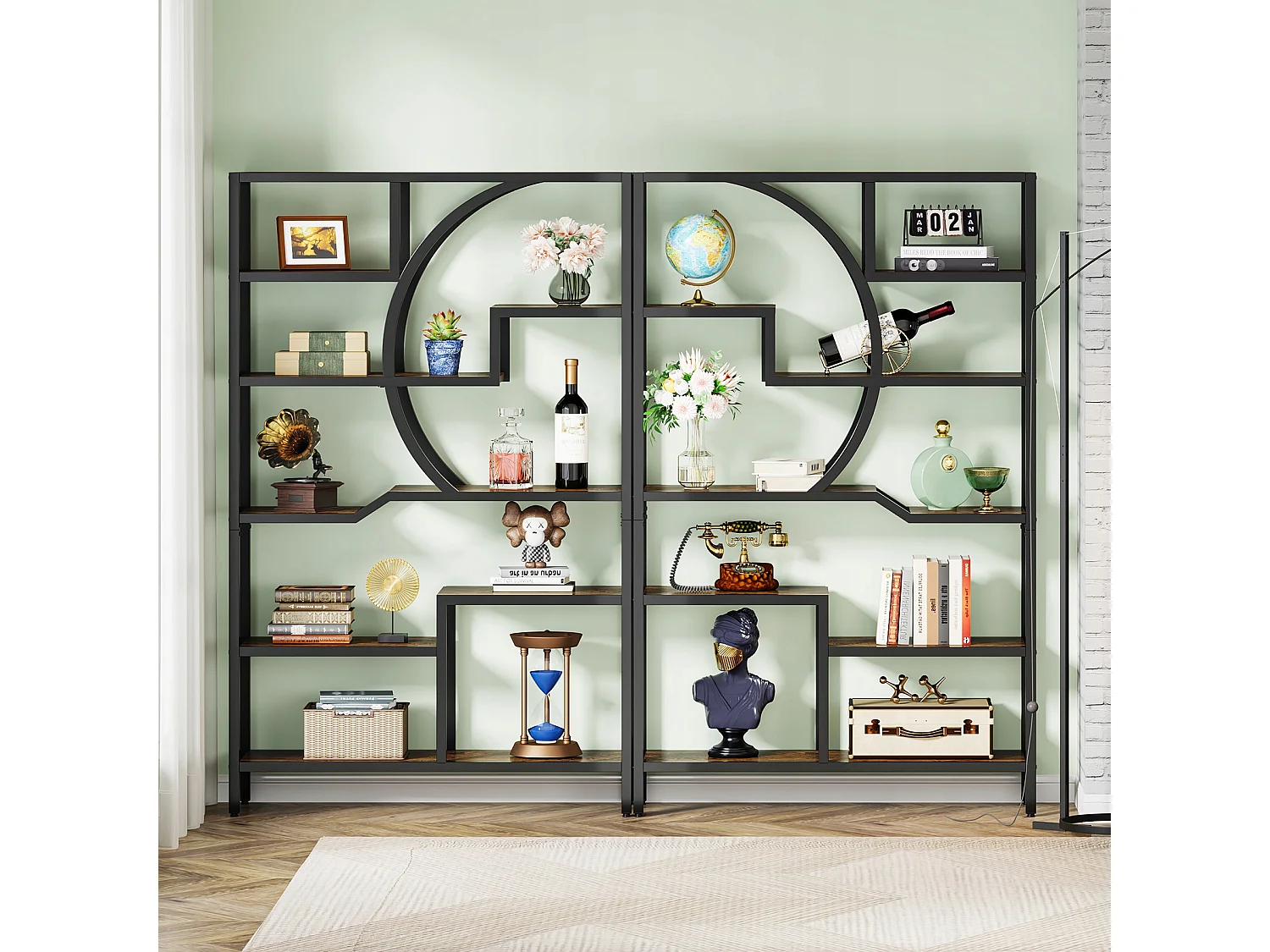 Bibliothèque Industrielle à 6 Niveaux,Bibliothèque de 175 cm de Hauteur, avec 9 Étagères de Rangement Ouvertes, étagère de présentation