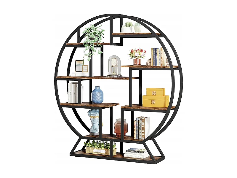 Libreria Tribesigns, libreria rotonda, libreria industriale a 5 ripiani, libreria alta indipendente con 8 ripiani aperti per soggiorno, ufficio, 150 x 30 x 160 cm, marrone rustico