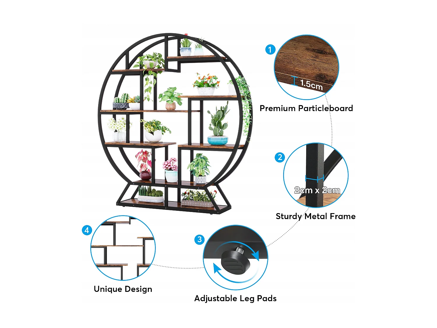 Tribesigns Boekenkast, Ronde Boekenkast, 5-laags Industrieel, Vrijstaande Hoge Boekenkast met 8 Open Opbergplanken voor Woonkamer, Kantoor, 150 x 30 x 160 cm, Rustiek Bruin