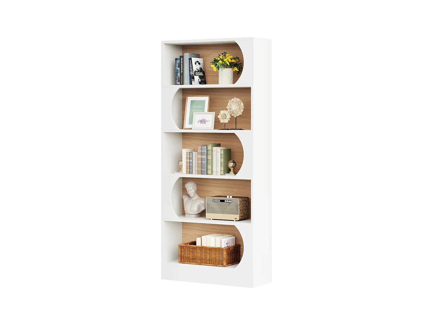 Libreria a 5 ripiani Tribesigns, ripiani portaoggetti da 180 cm, grande libreria a cubo aperto, ripiani espositivi in ​​legno per camera da letto, soggiorno, ufficio, bianco e noce