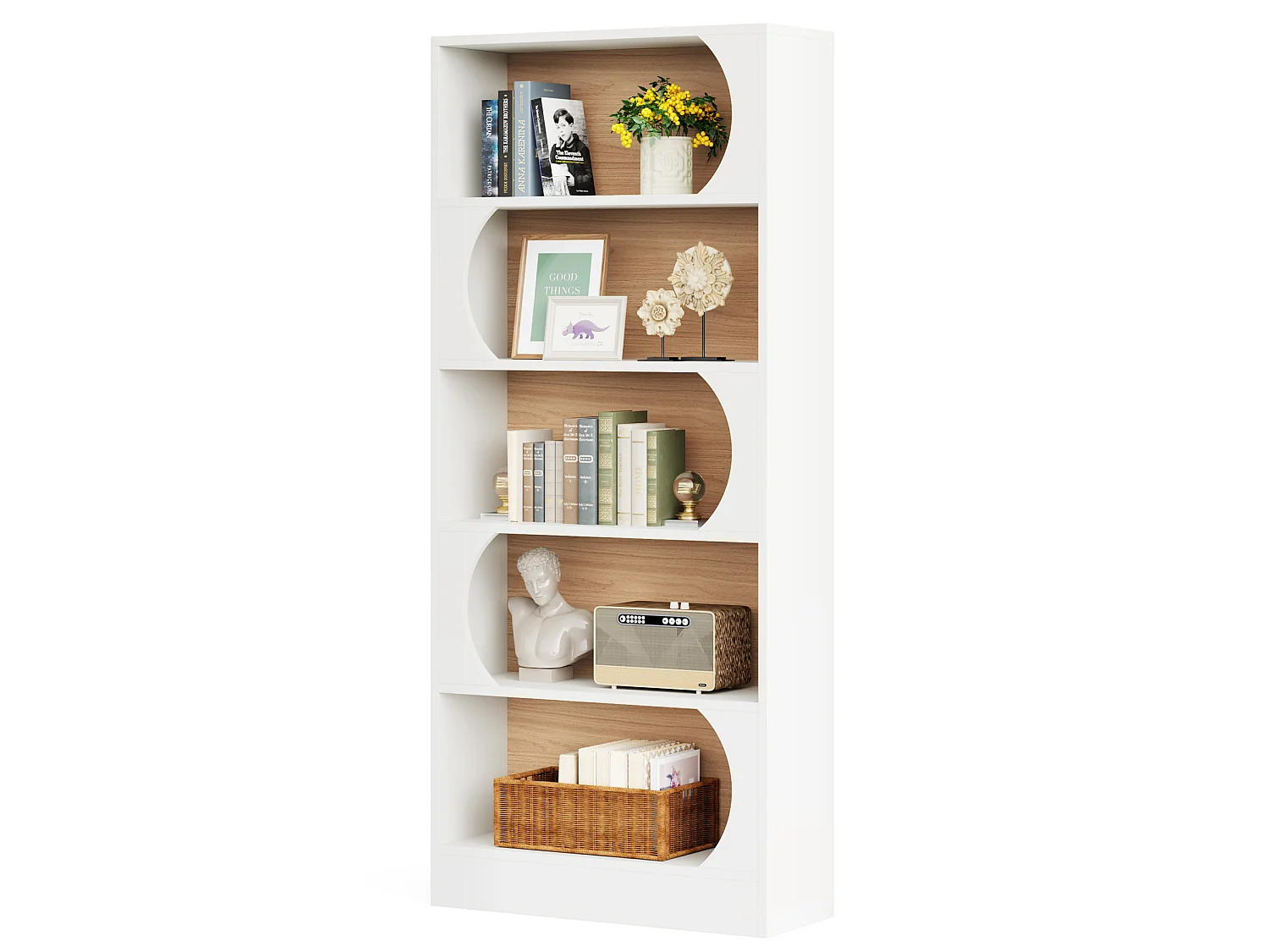Tribesigns 5-laags boekenkast, 180CM opbergplanken, grote open kubus boekenkast, houten displayplanken voor slaapkamer, woonkamer, kantoor, wit en walnoot