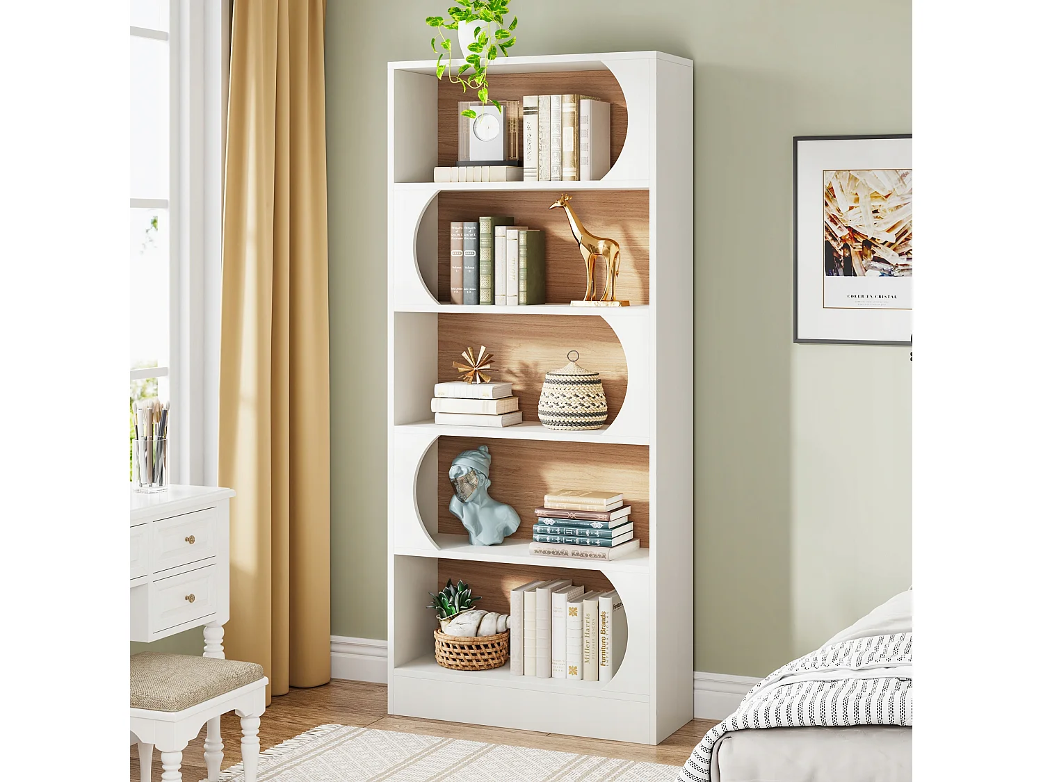 Tribesigns 5-laags boekenkast, 180CM opbergplanken, grote open kubus boekenkast, houten displayplanken voor slaapkamer, woonkamer, kantoor, wit en walnoot