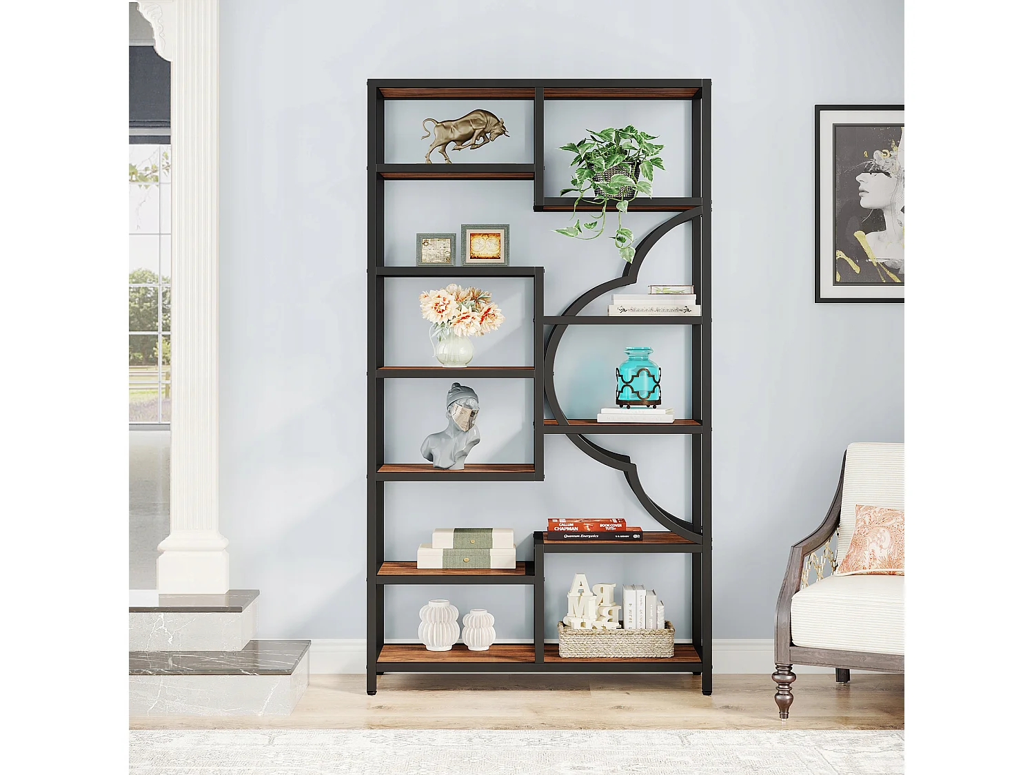 Bibliothèque Industrielle à 6 Niveaux, Bibliothèque de 190 cm de Hauteur avec 11 Étagères de Rangement Ouvertes