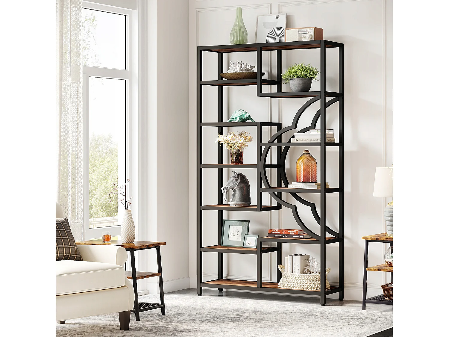 Bibliothèque Industrielle à 6 Niveaux, Bibliothèque de 190 cm de Hauteur avec 11 Étagères de Rangement Ouvertes