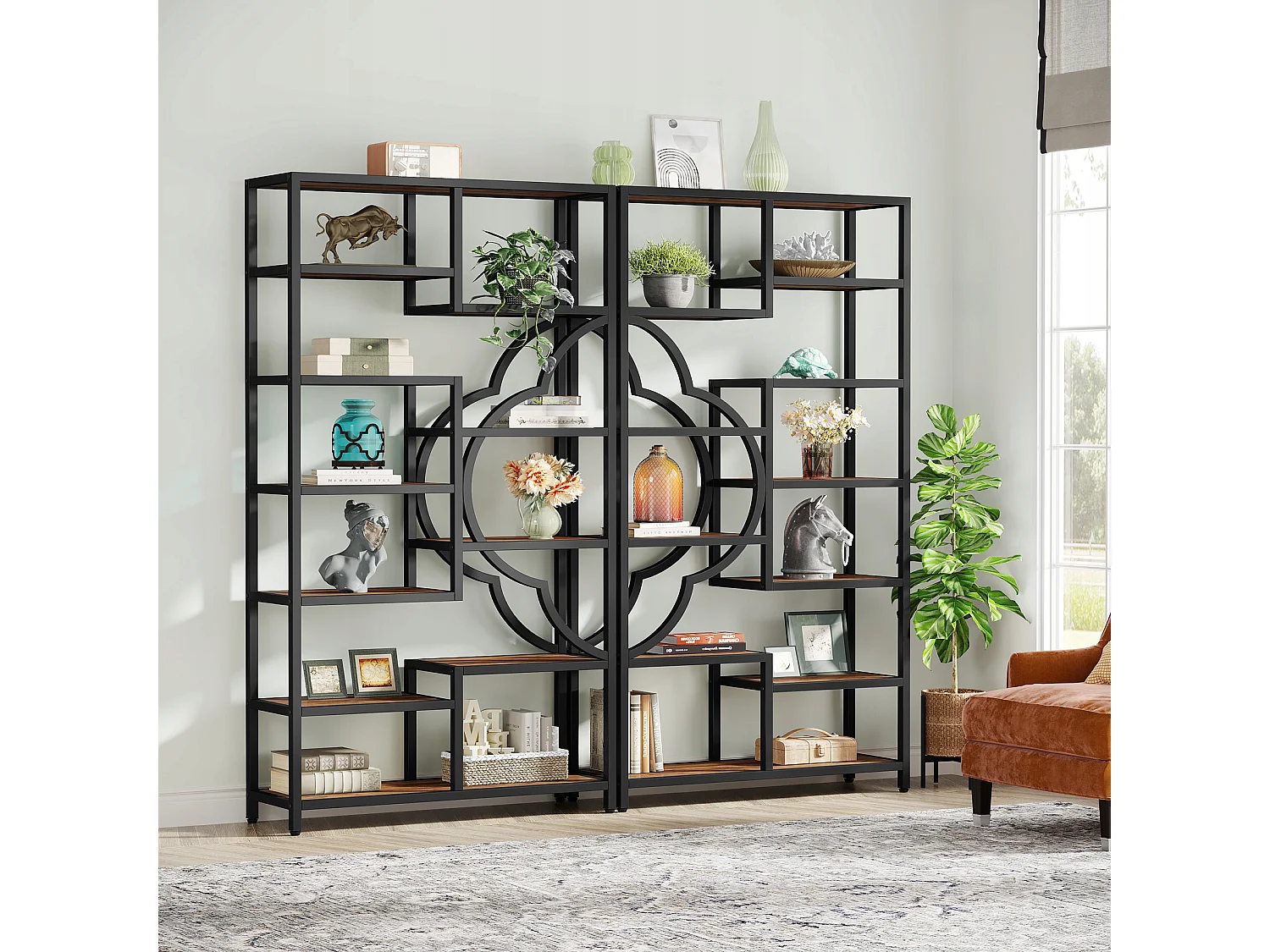 Bibliothèque Industrielle à 6 Niveaux, Bibliothèque de 190 cm de Hauteur avec 11 Étagères de Rangement Ouvertes