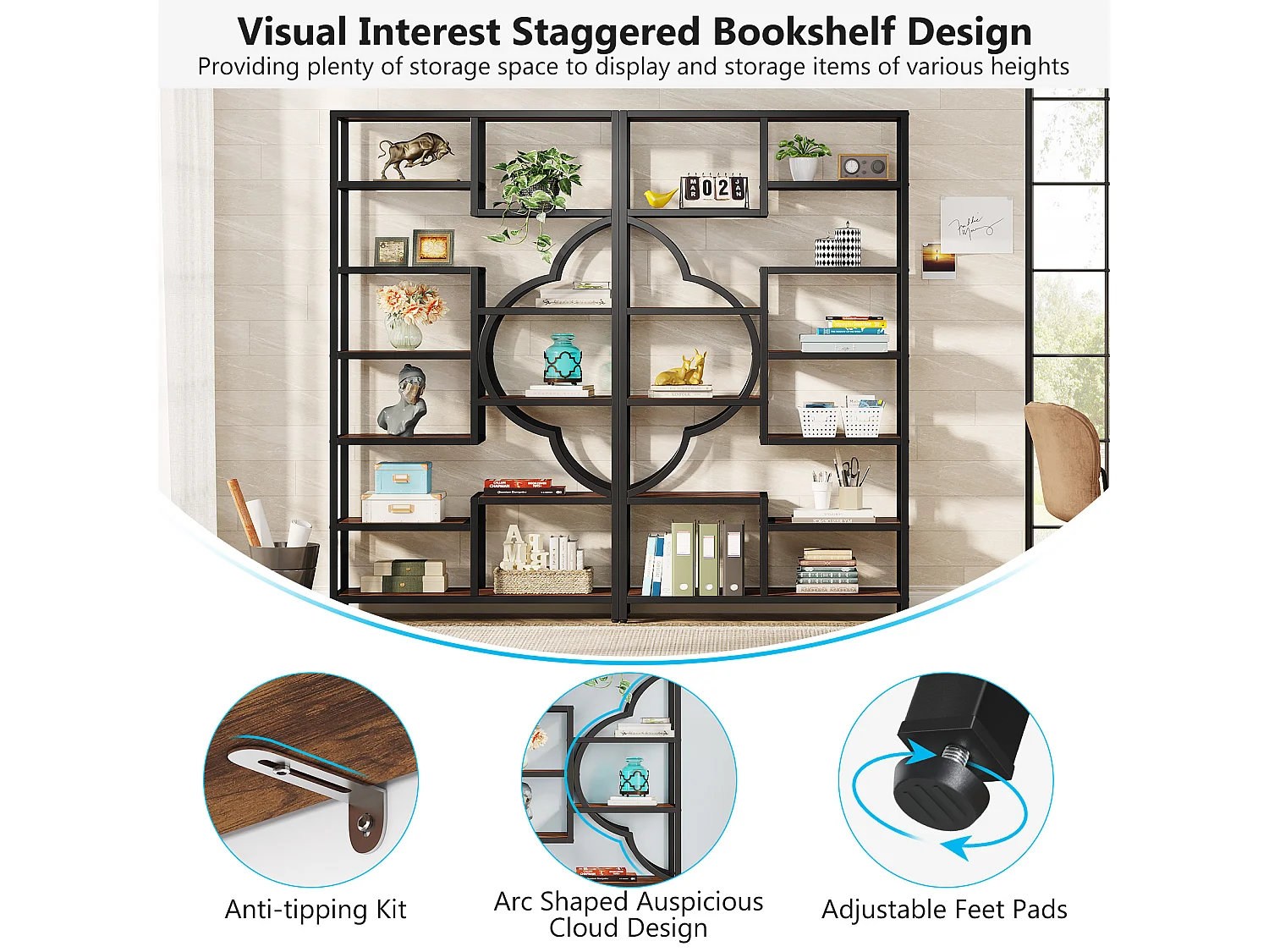 Bibliothèque Industrielle à 6 Niveaux, Bibliothèque de 190 cm de Hauteur avec 11 Étagères de Rangement Ouvertes