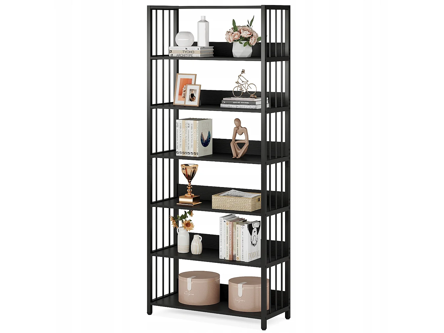 Bibliothèque Étagère de Rangement à 6 Niveaux, Bibliothèque étroite Extra Haute de 190 cm,étagères autonomes,70 x 30 x 190 cm (Noir)