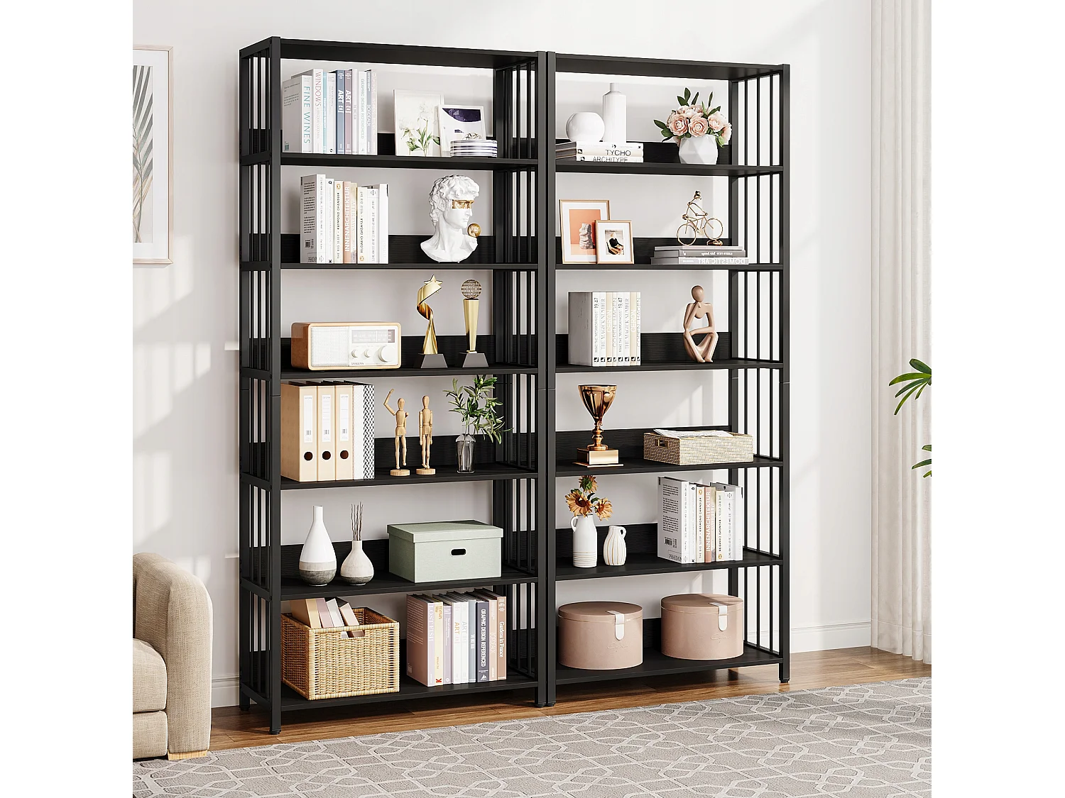 Bibliothèque Étagère de Rangement à 6 Niveaux, Bibliothèque étroite Extra Haute de 190 cm,étagères autonomes,70 x 30 x 190 cm (Noir)