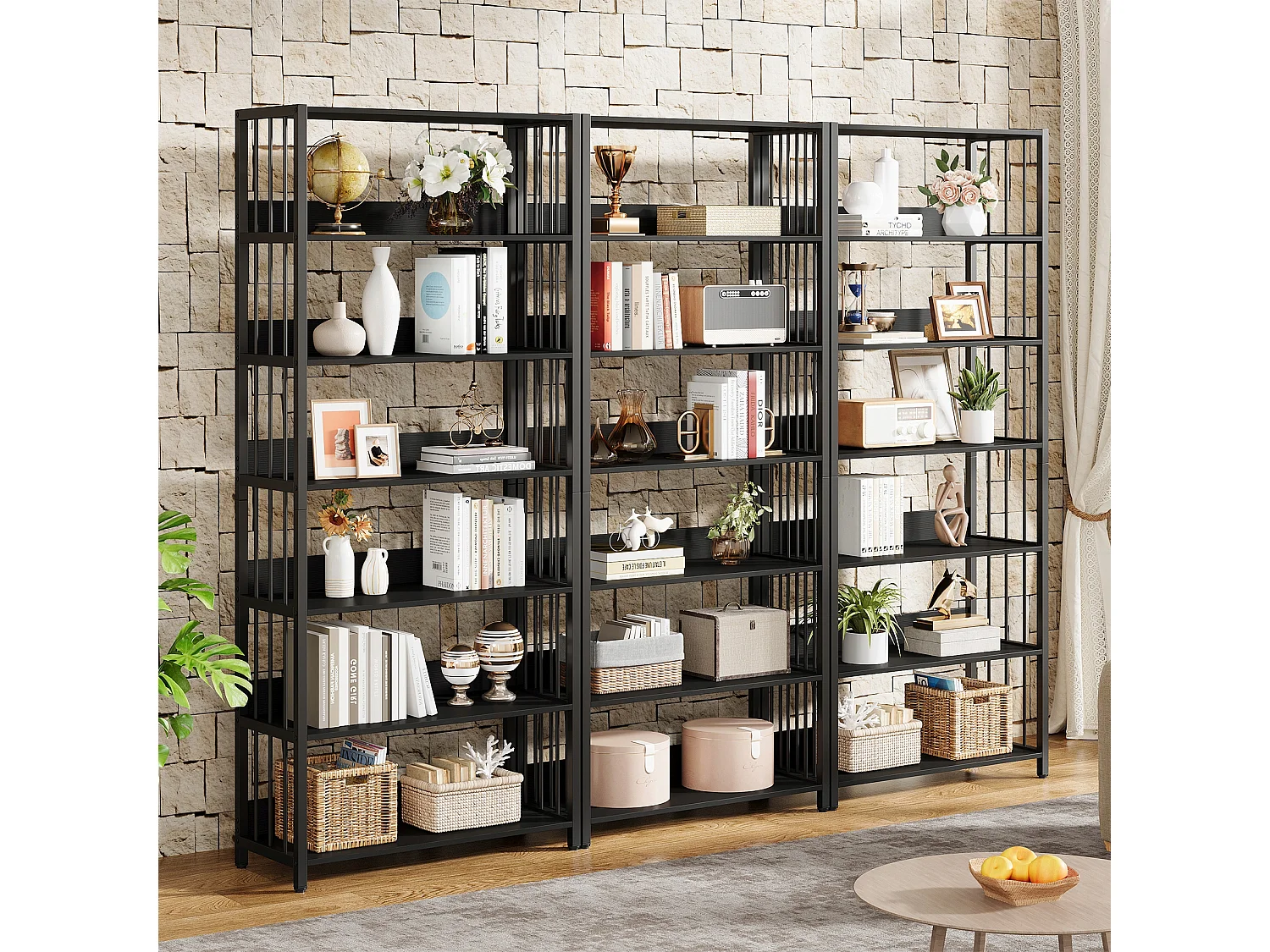 Bibliothèque Étagère de Rangement à 6 Niveaux, Bibliothèque étroite Extra Haute de 190 cm,étagères autonomes,70 x 30 x 190 cm (Noir)