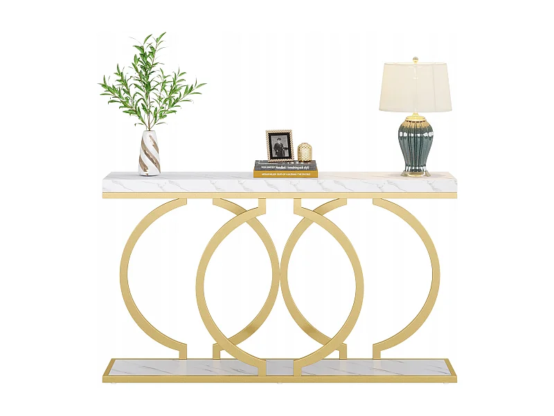 COSTWAY Consoletafel, entreetafel, marmerlook, smalle sofatafel, met metalen frame in vlindervorm, bijzettafel, goud wit, 100 x 30 x 79 cm, voor woonkamer, kantoor en entree, JV11212WHDE