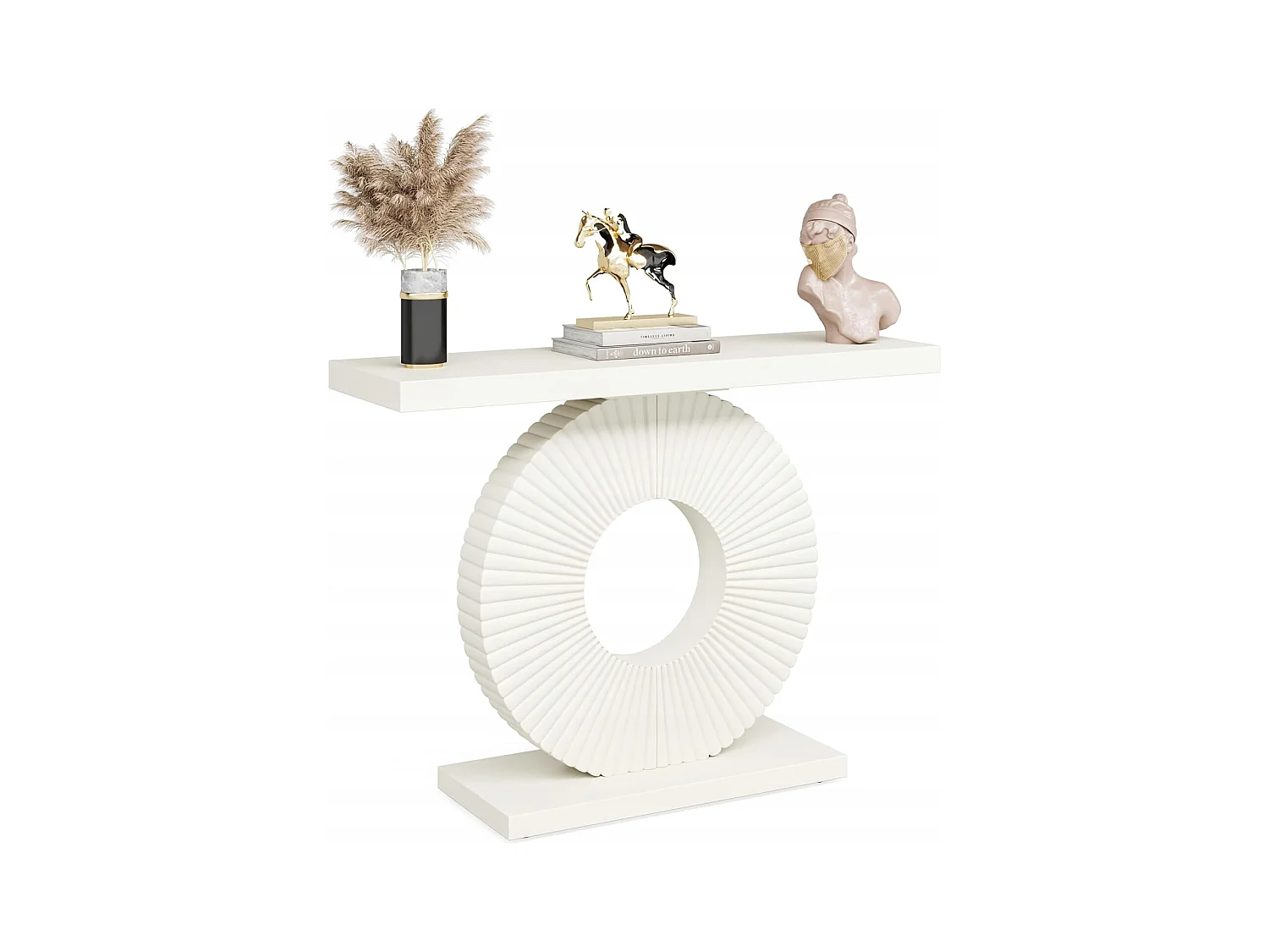Table Console, Meuble d'Entrée avec Base Circulaire en Forme, Table d'Entrée de 100cm pour entrée Salon, Couloir, 100 x 30 x 79 cm, Blanc
