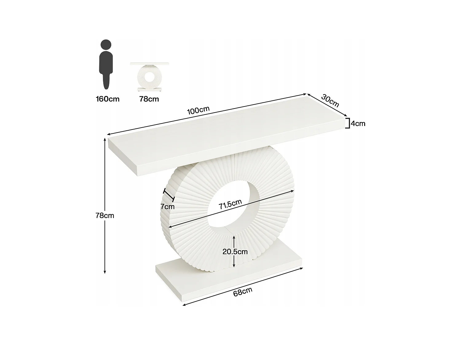 Stolik konsolowy, mebel do przedpokoju z okrągłą podstawą, 100 cm, stolik do przedpokoju, 100 x 30 x 79 cm, biały