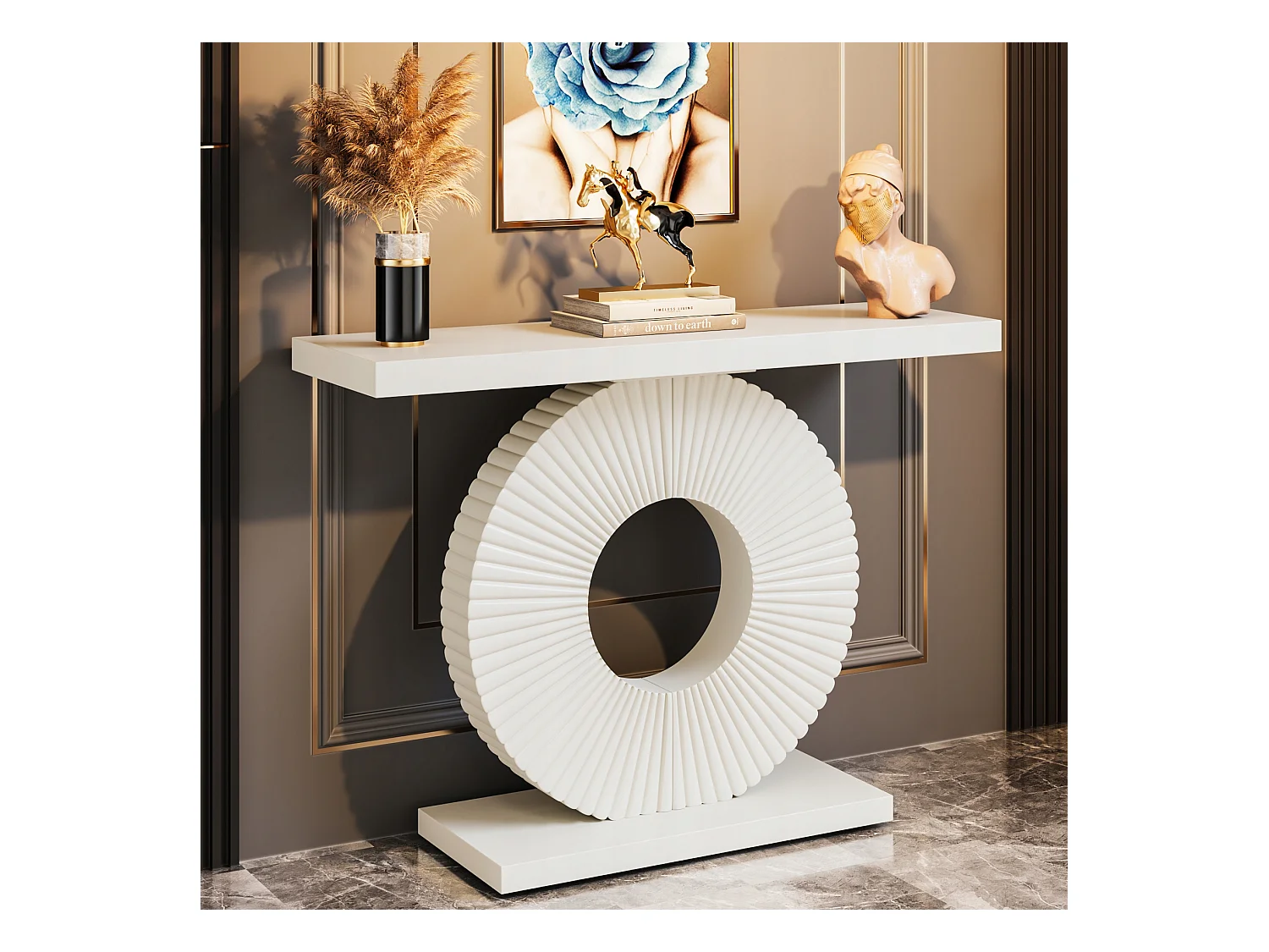 Stolik konsolowy, mebel do przedpokoju z okrągłą podstawą, 100 cm, stolik do przedpokoju, 100 x 30 x 79 cm, biały